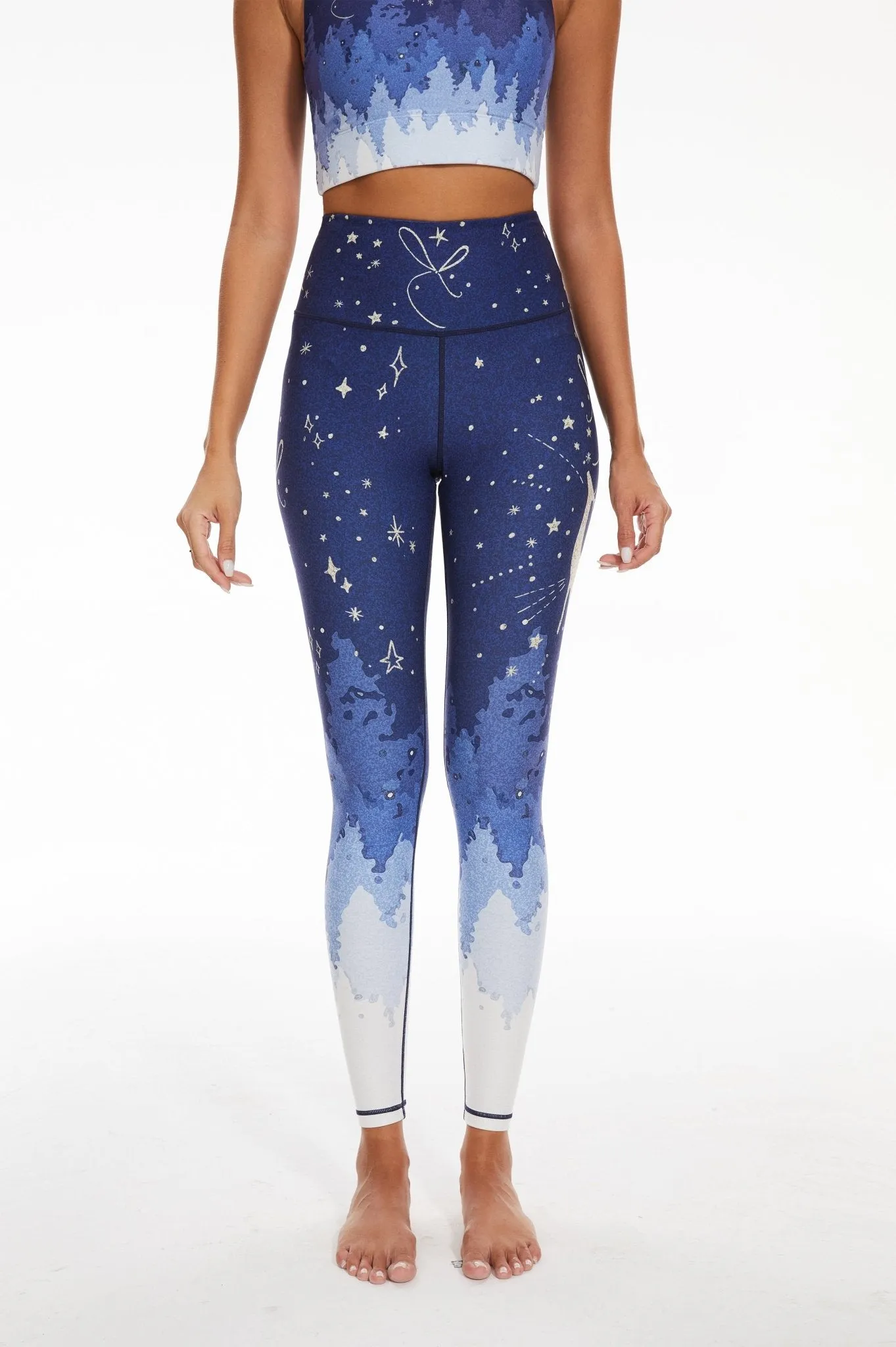 Midnight Forest High-Waisted Leggings with Deer and Starry Night Print for Yoga, Running & Everyday Wear