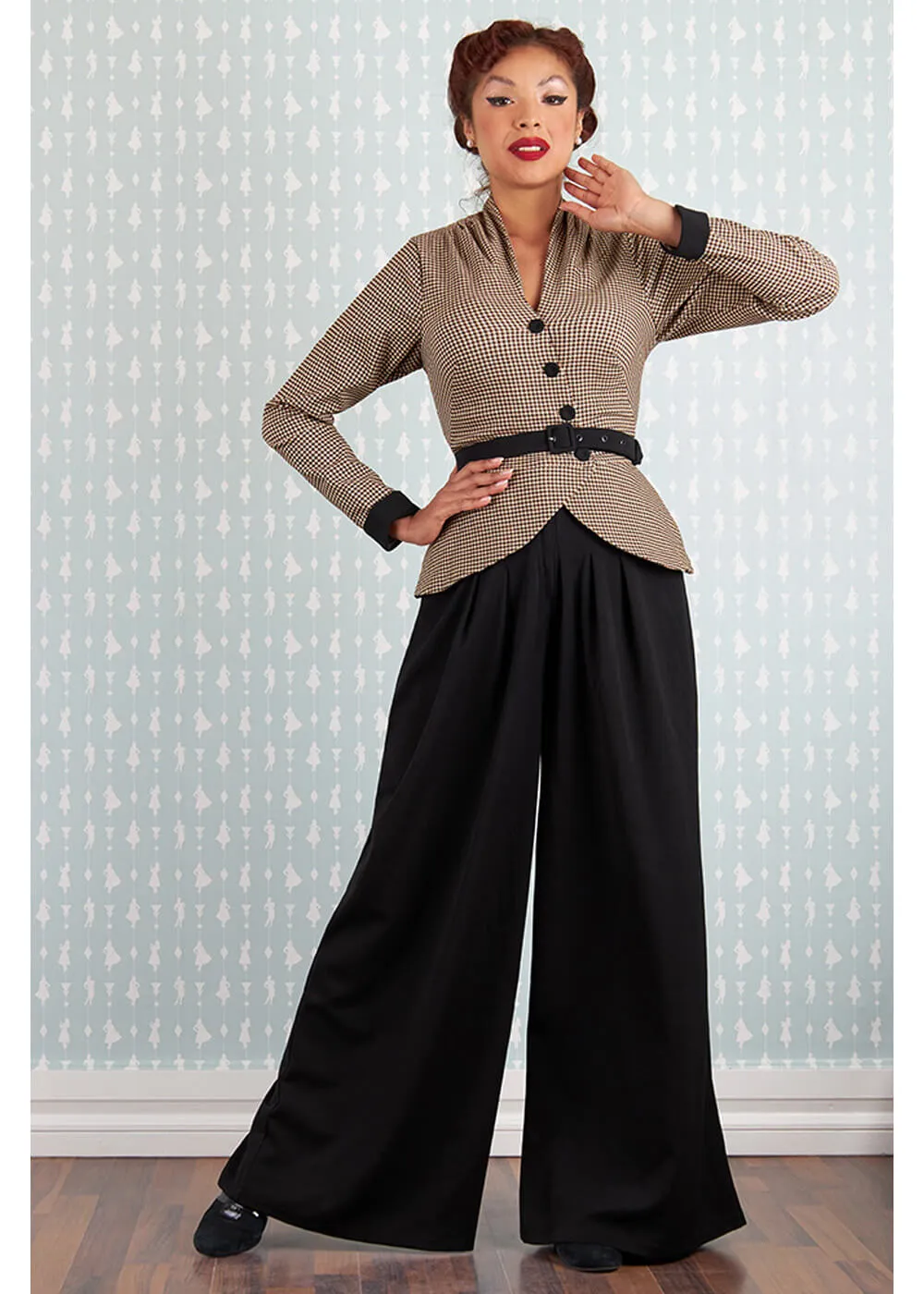 Miss Candyfloss Manone Lou Houndstooth 40's Jumpsuit Black Sand