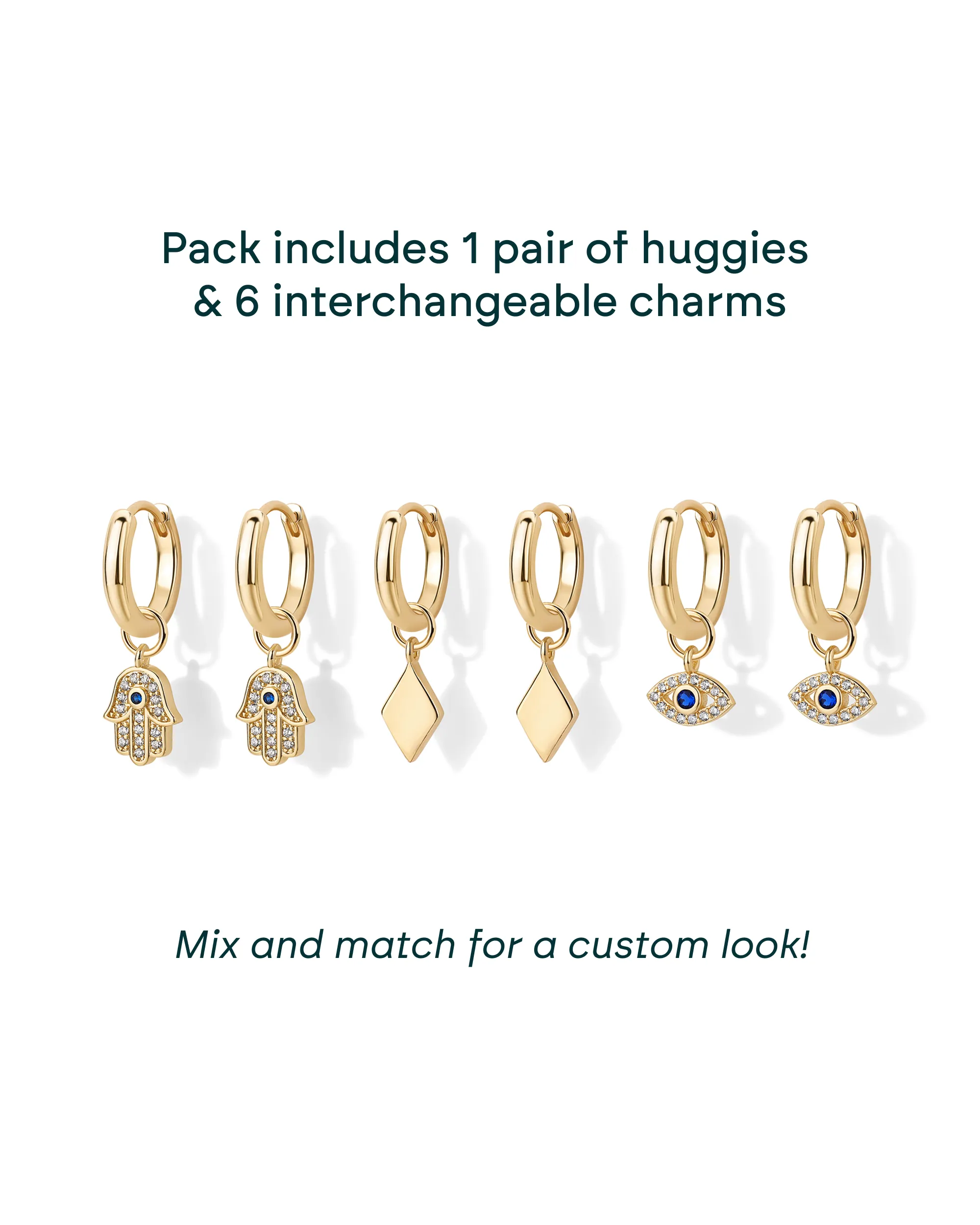 Mix and Match Huggie and Hamsa & Evil Eye Charm Set