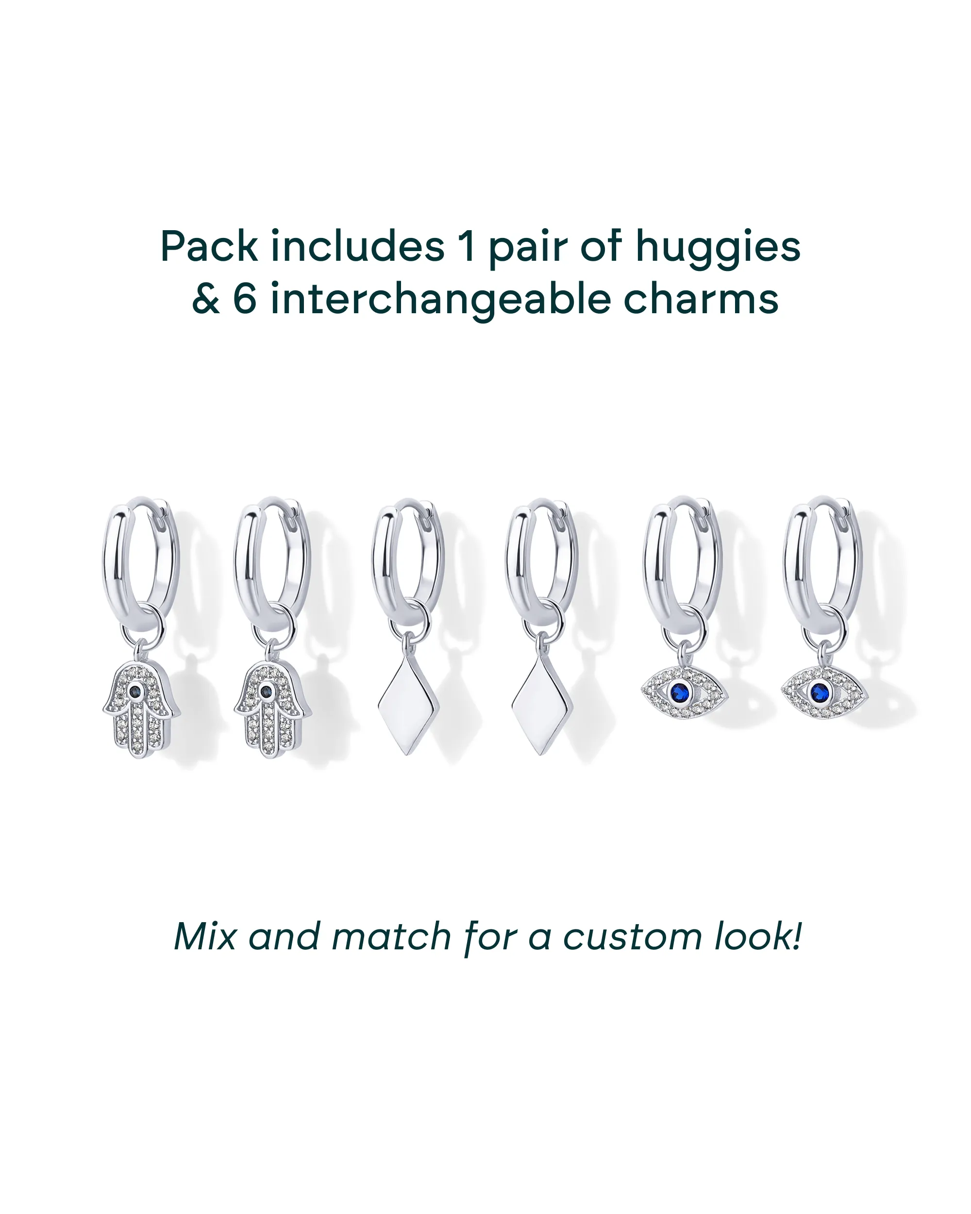 Mix and Match Huggie and Hamsa & Evil Eye Charm Set