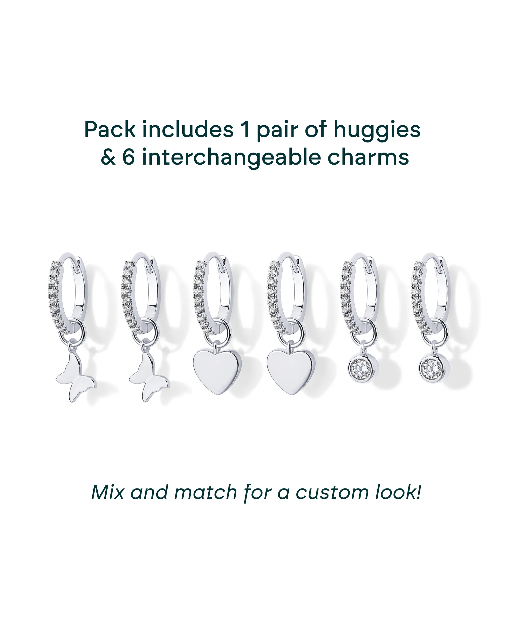 Mix and Match Huggie and Heart Charm Set