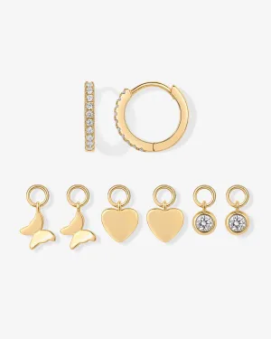 Mix and Match Huggie and Heart Charm Set