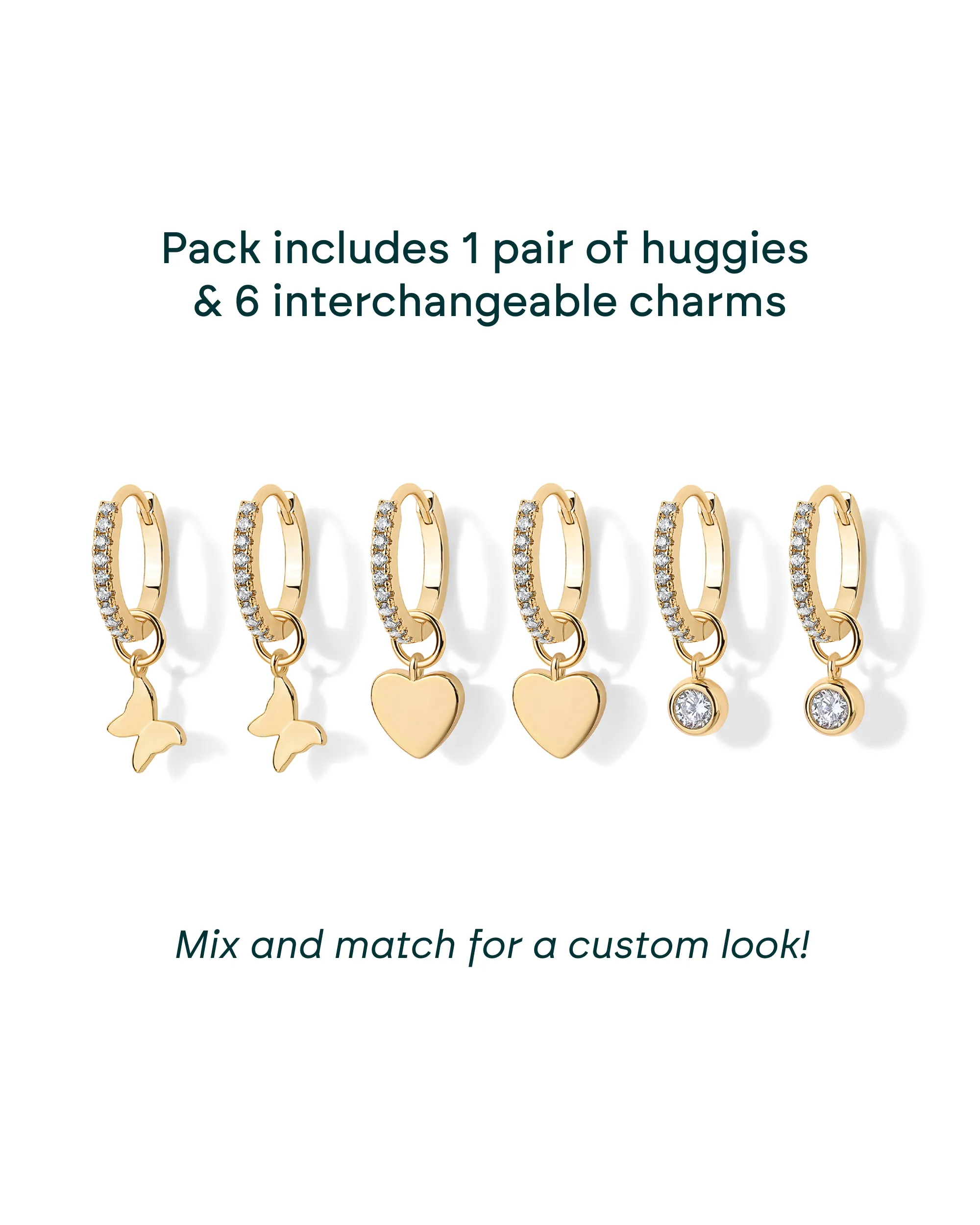 Mix and Match Huggie and Heart Charm Set