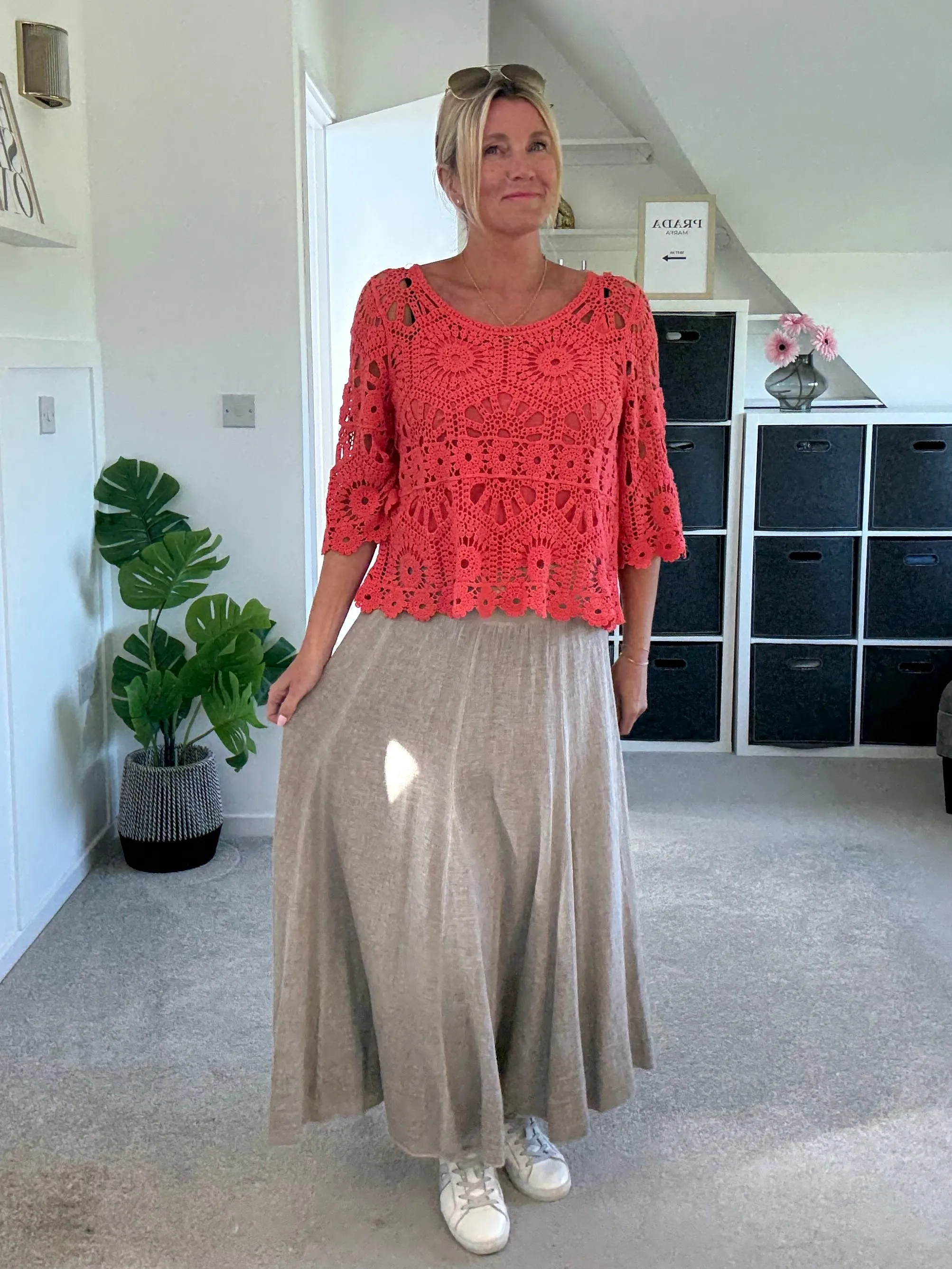 Mocha Washed Linen Panel Skirt
