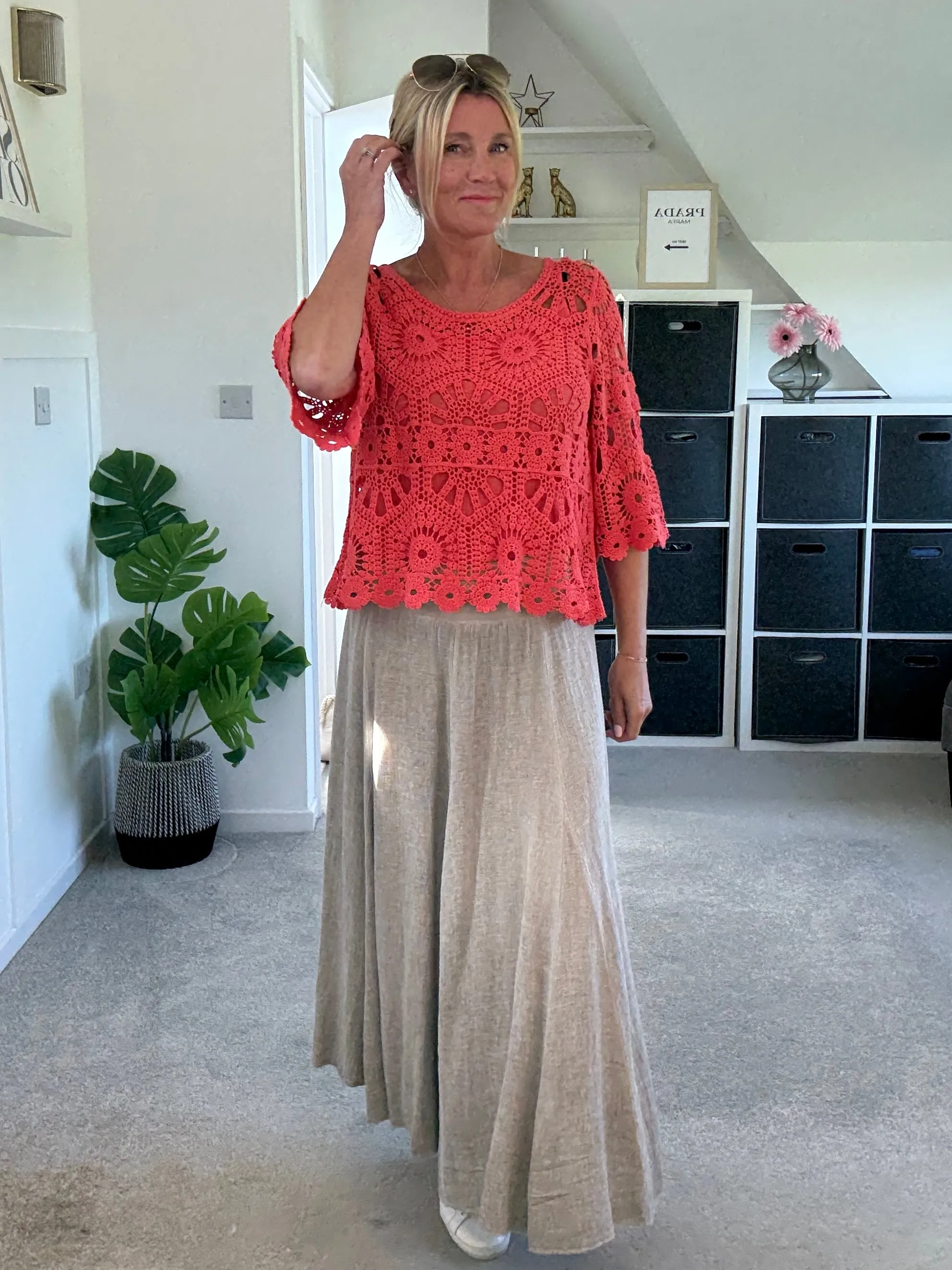 Mocha Washed Linen Panel Skirt