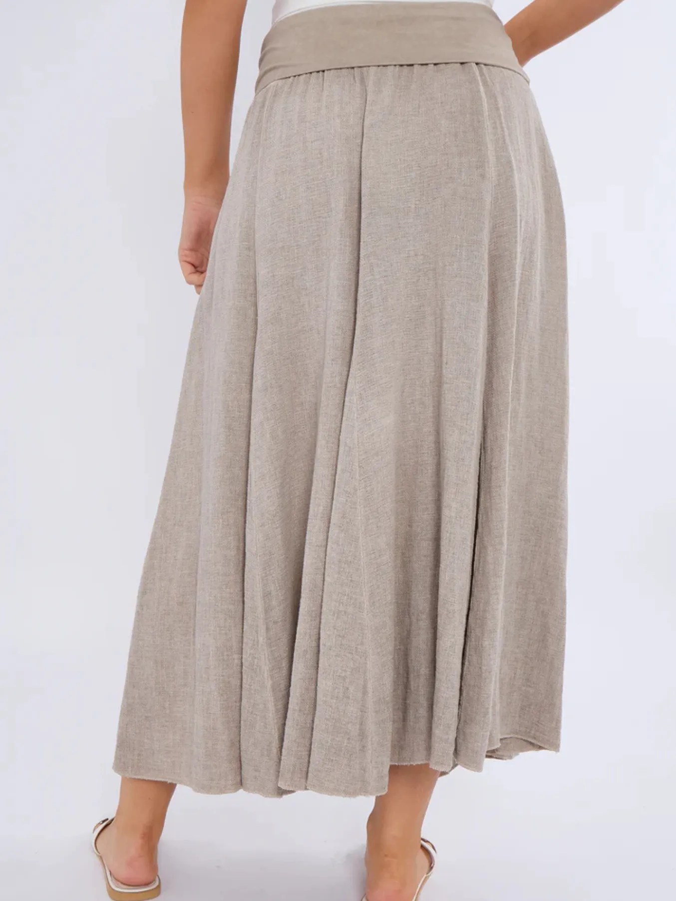 Mocha Washed Linen Panel Skirt