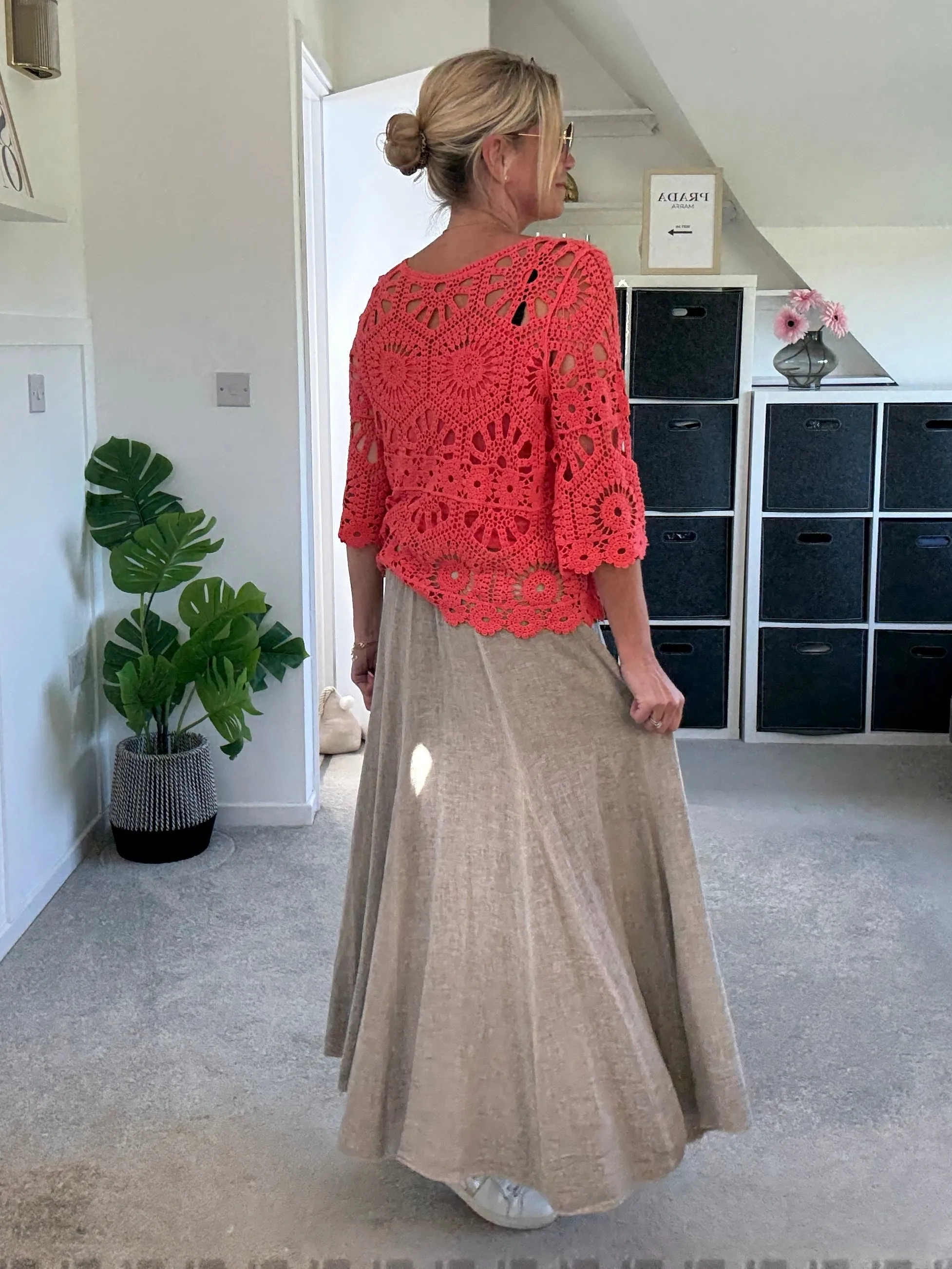 Mocha Washed Linen Panel Skirt