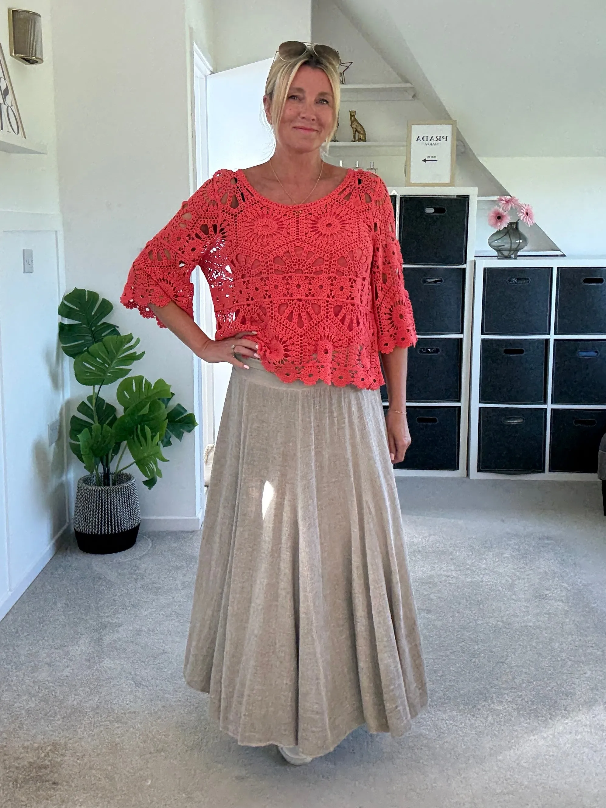 Mocha Washed Linen Panel Skirt