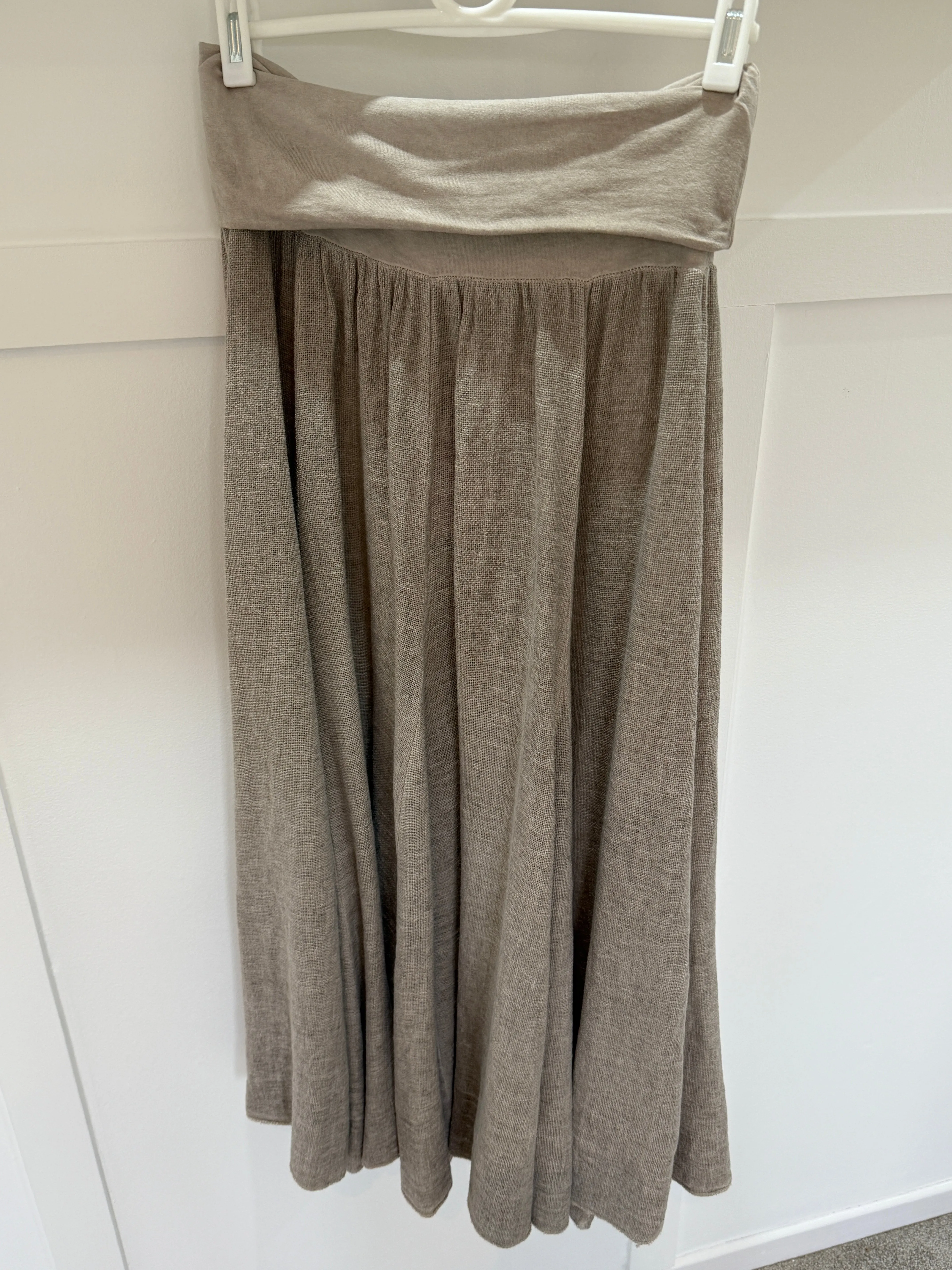 Mocha Washed Linen Panel Skirt