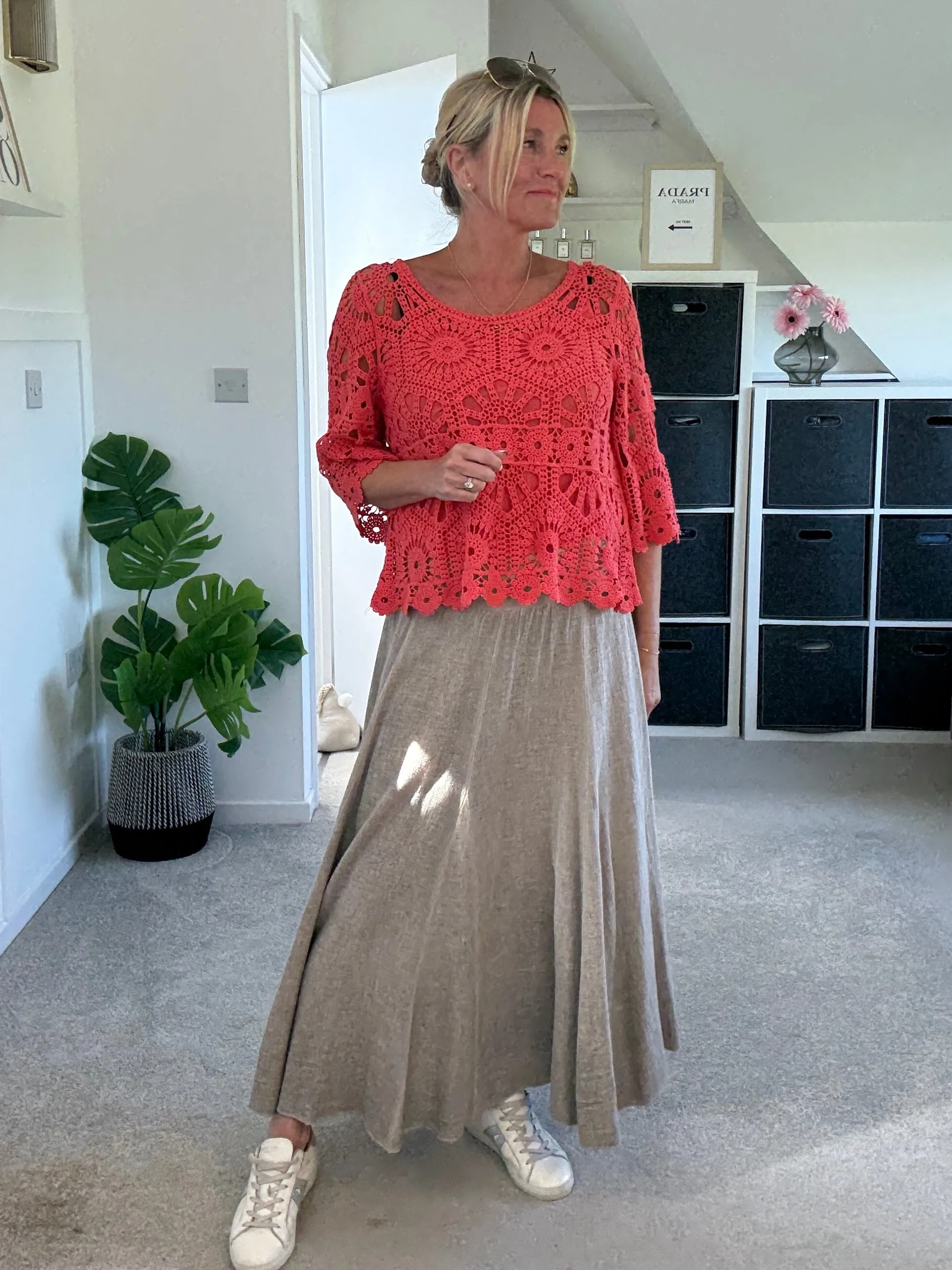 Mocha Washed Linen Panel Skirt