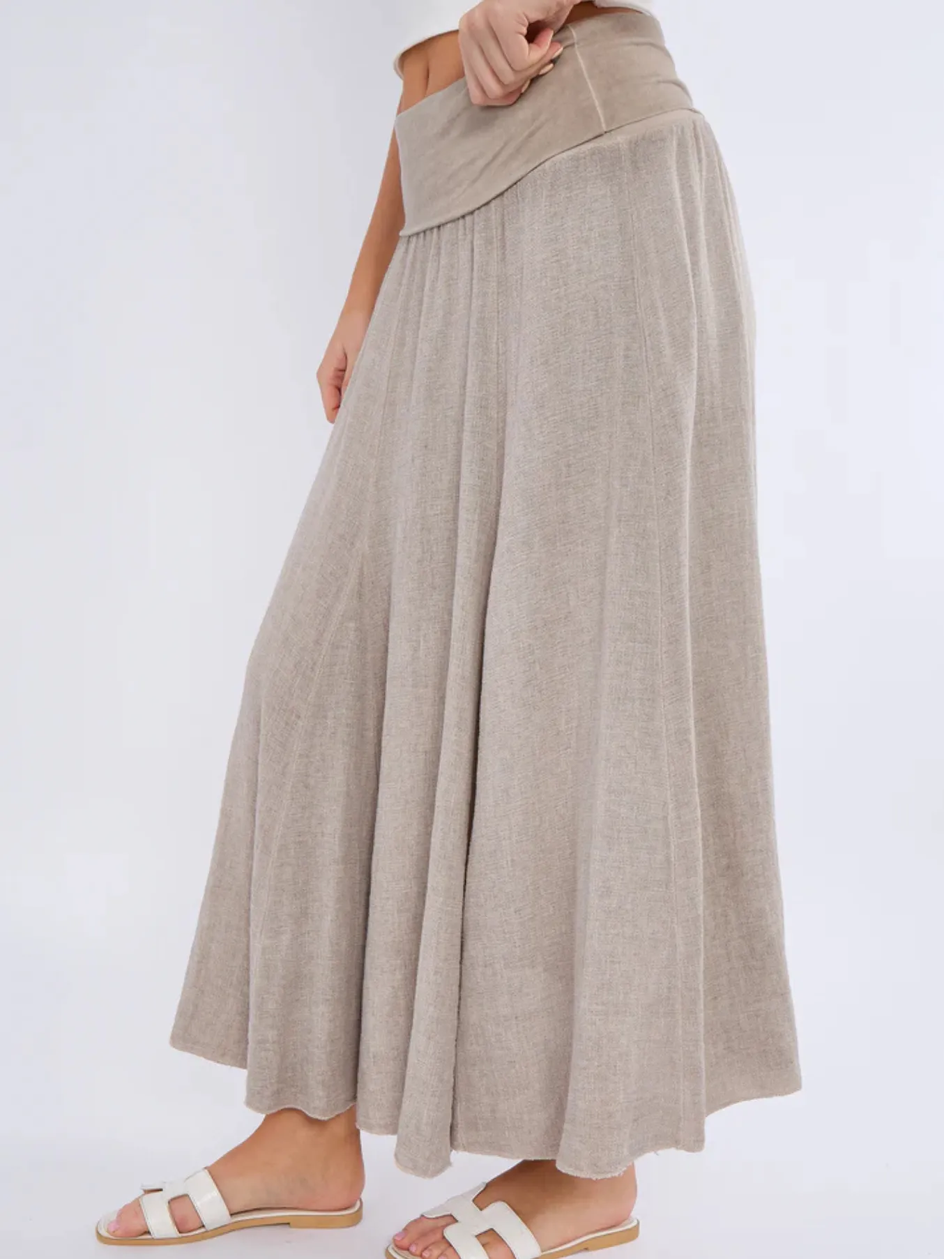Mocha Washed Linen Panel Skirt