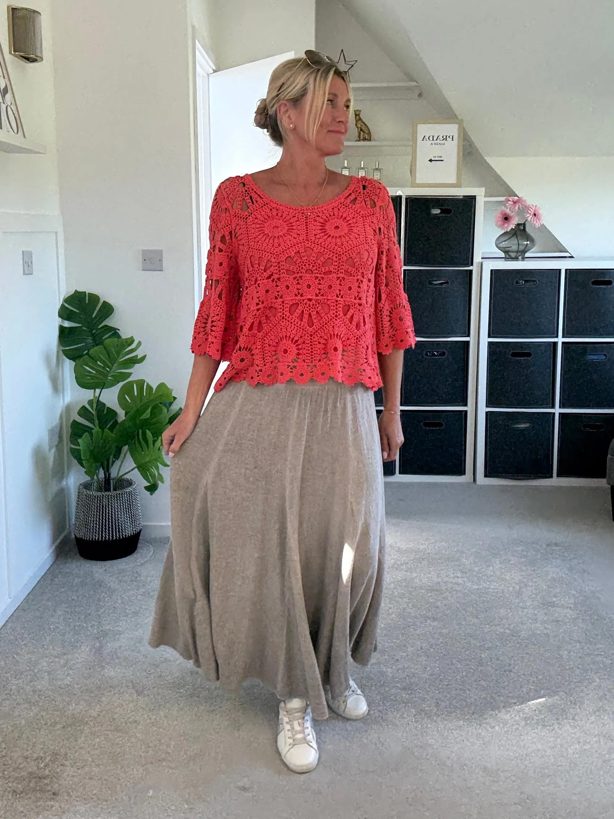 Mocha Washed Linen Panel Skirt