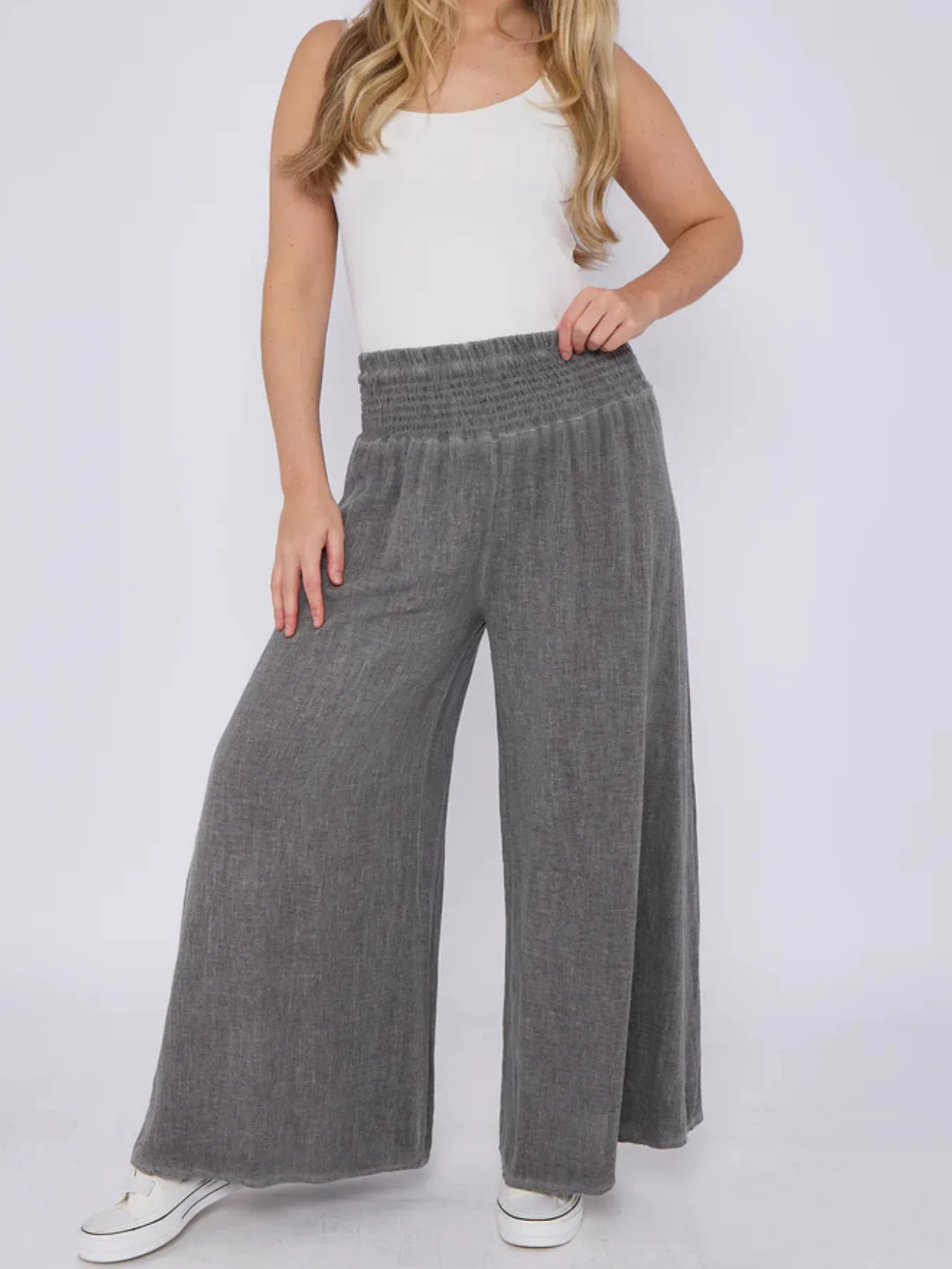 Mocha Washed Linen Wide Leg Trousers