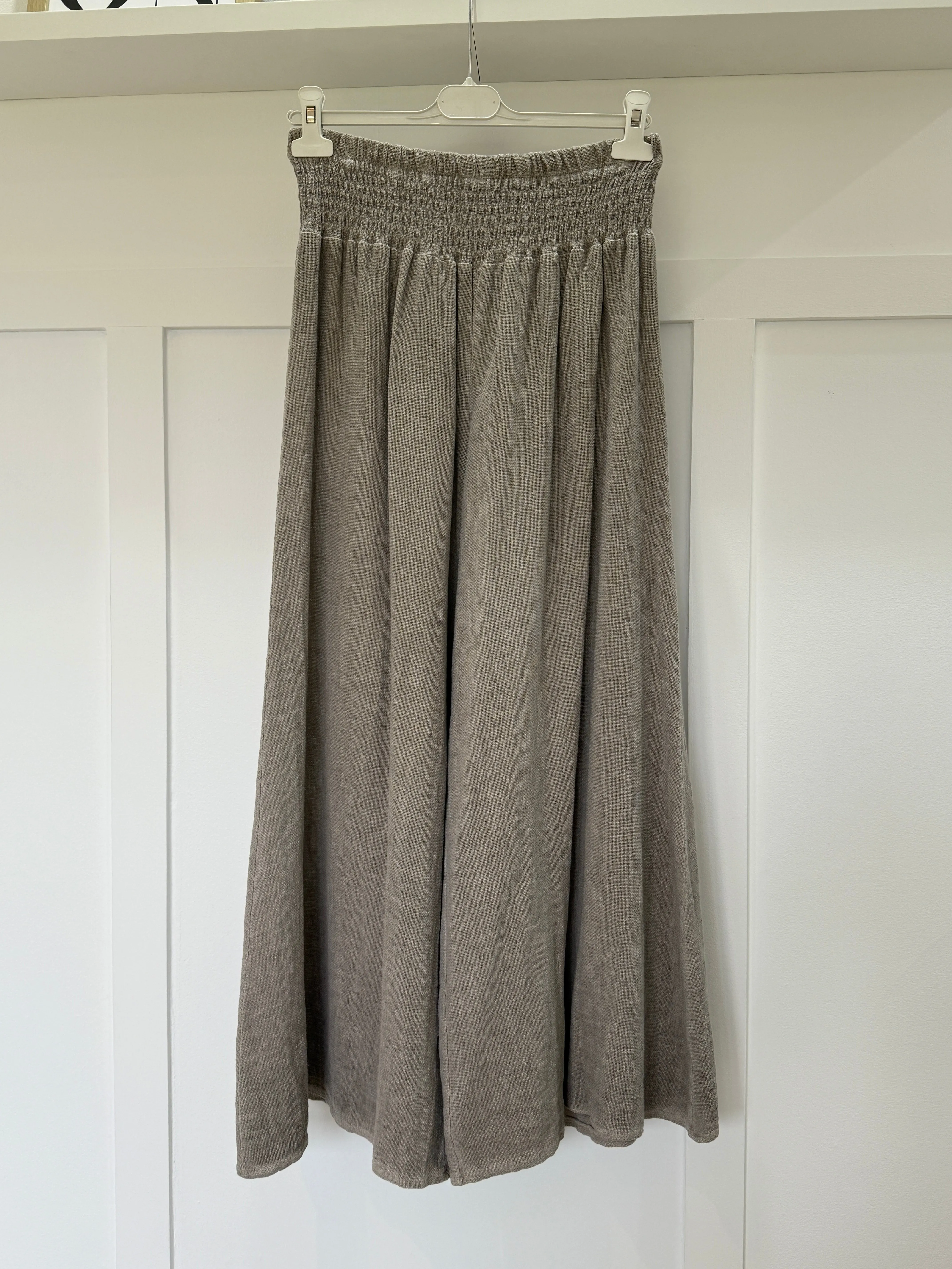 Mocha Washed Linen Wide Leg Trousers