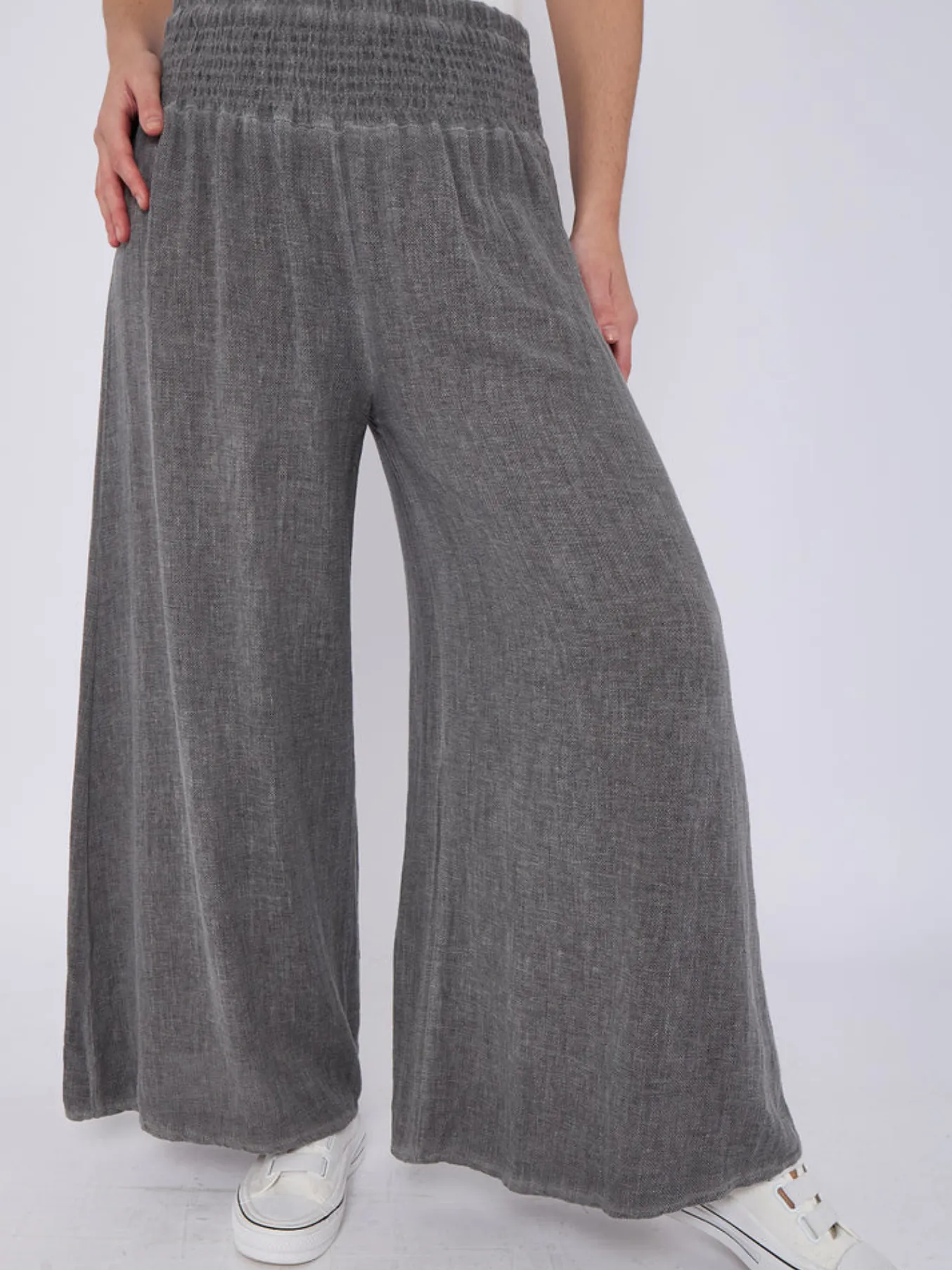 Mocha Washed Linen Wide Leg Trousers