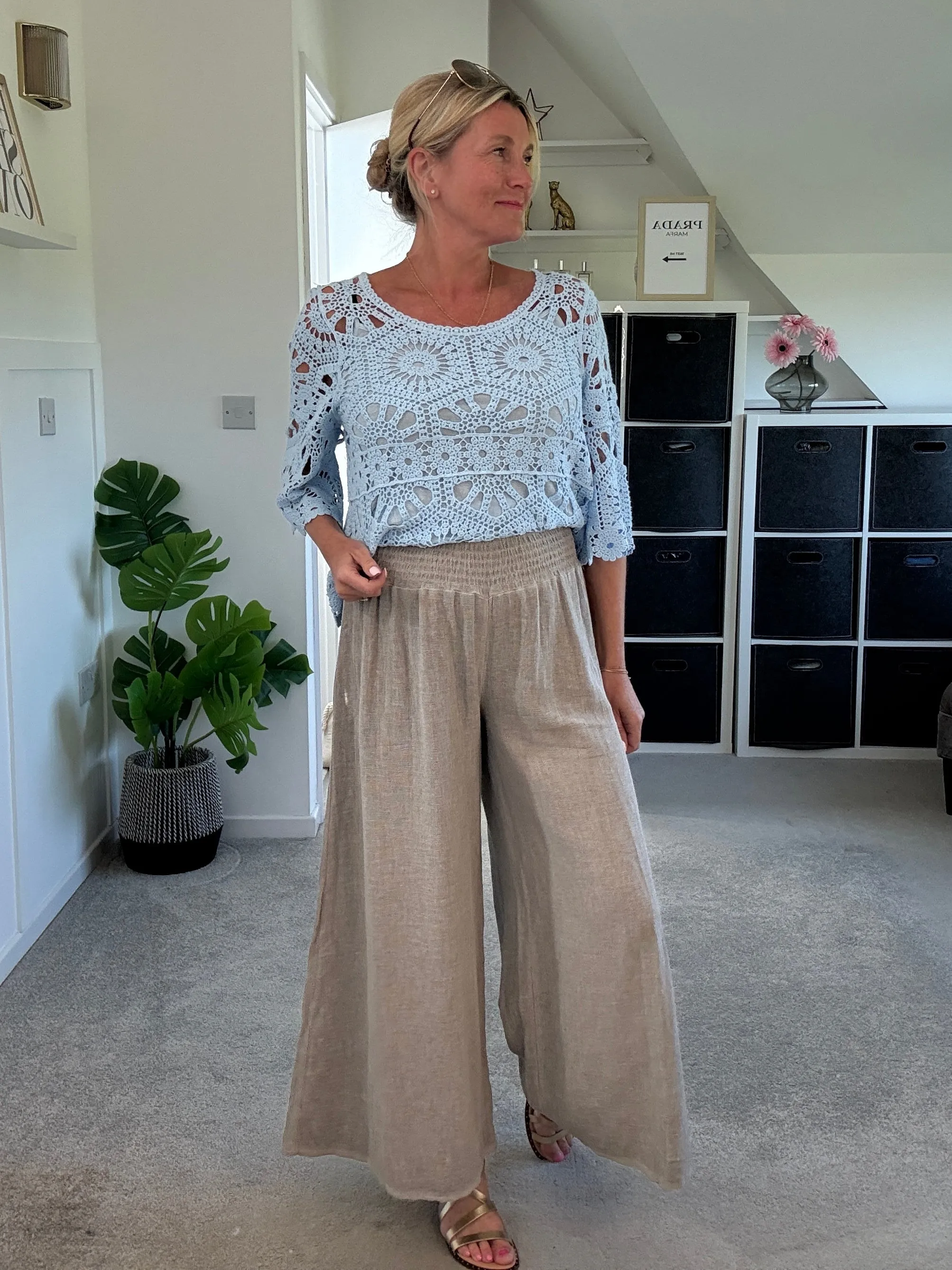 Mocha Washed Linen Wide Leg Trousers