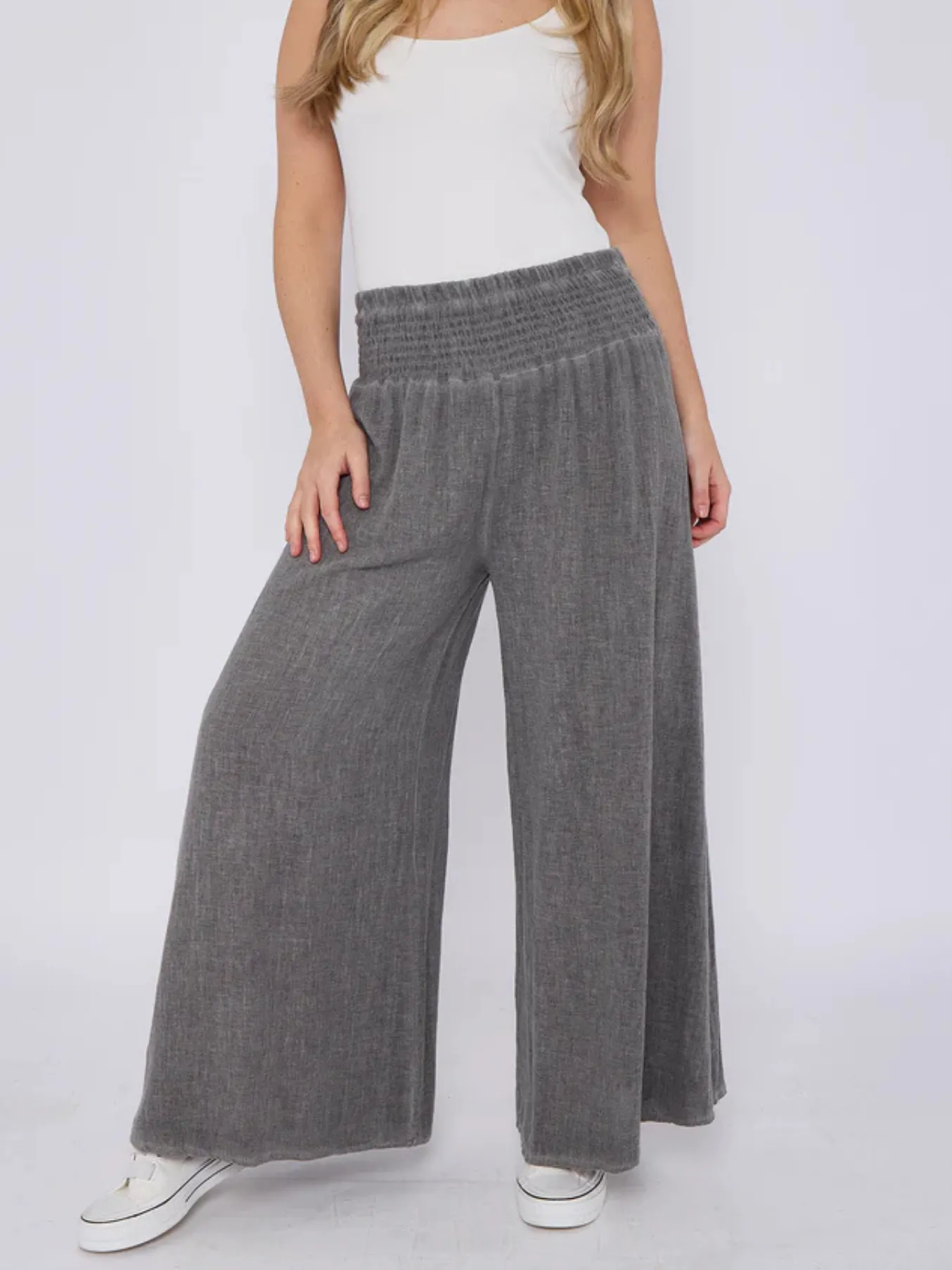 Mocha Washed Linen Wide Leg Trousers