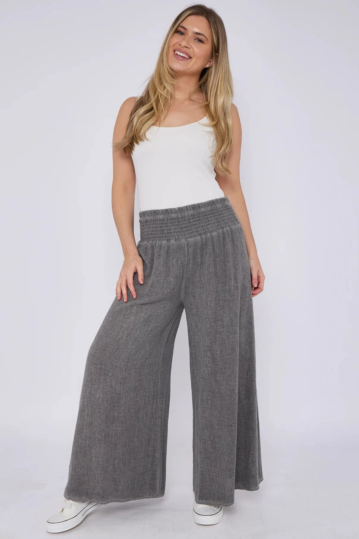 Mocha Washed Linen Wide Leg Trousers