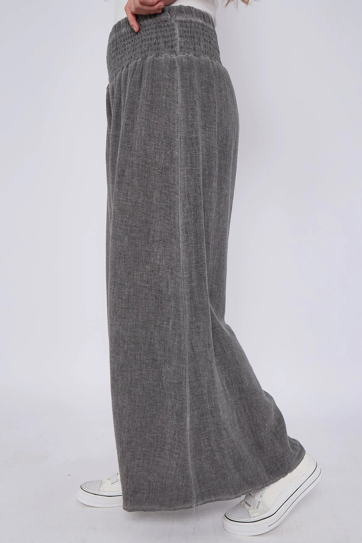 Mocha Washed Linen Wide Leg Trousers