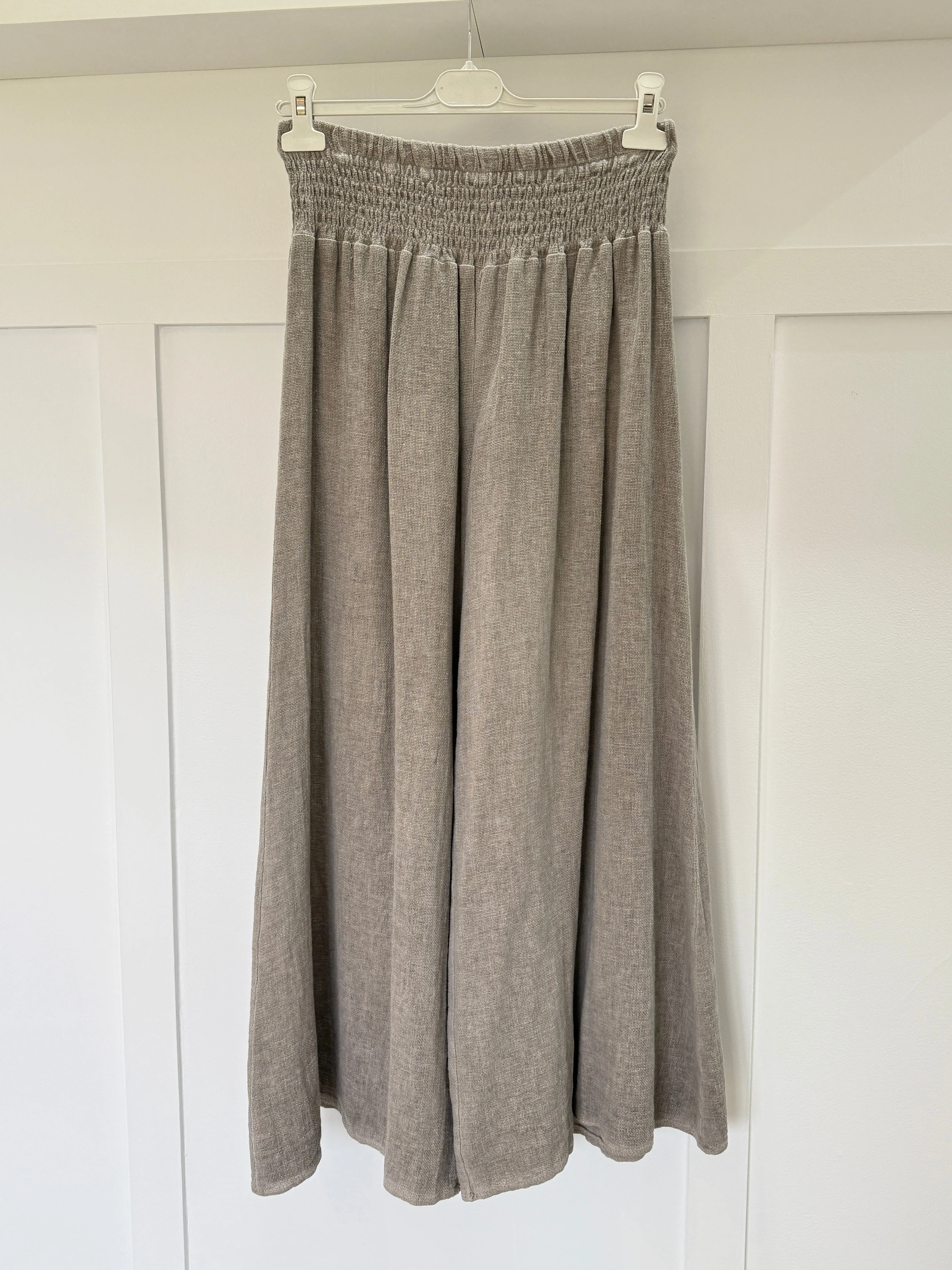 Mocha Washed Linen Wide Leg Trousers