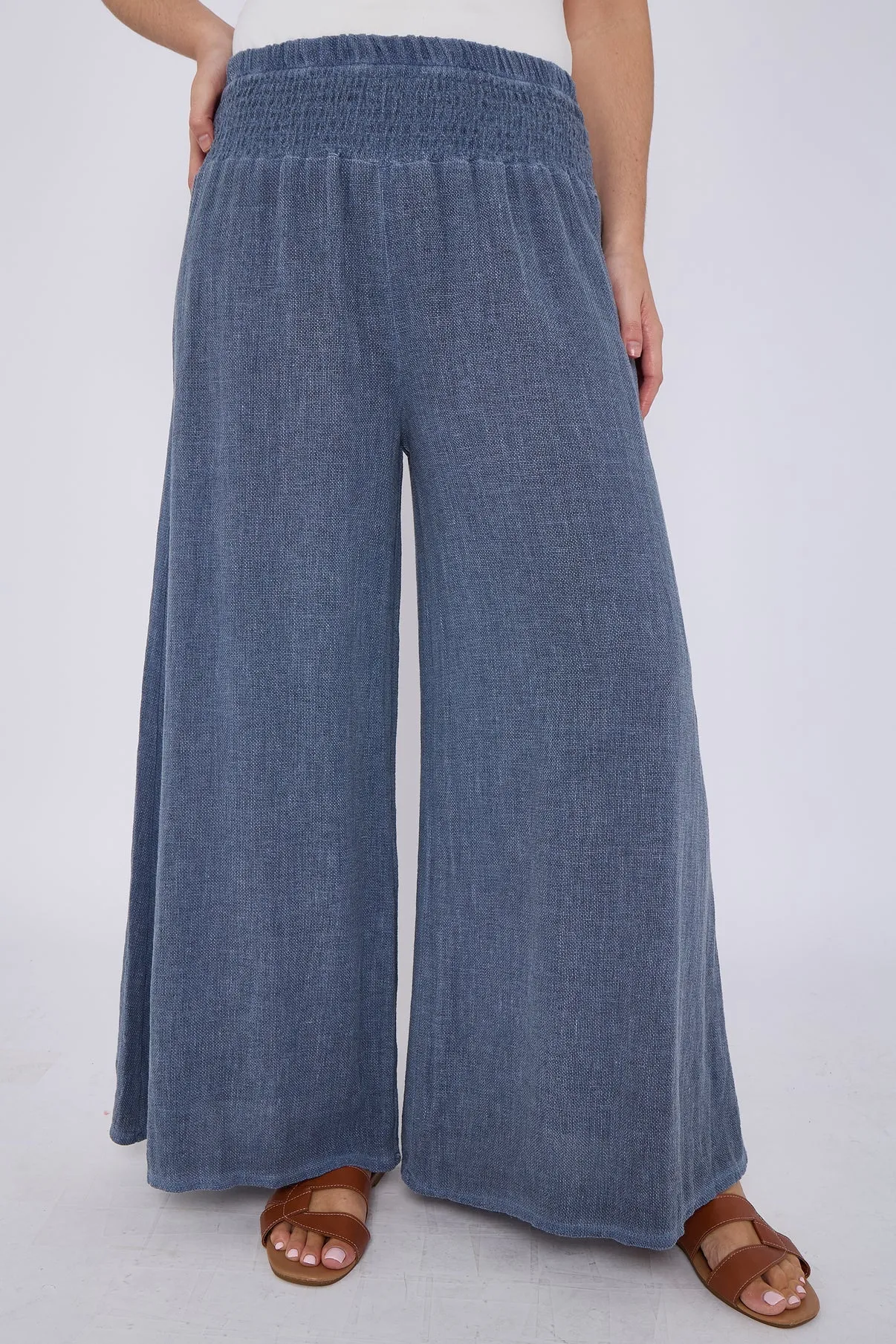 Mocha Washed Linen Wide Leg Trousers