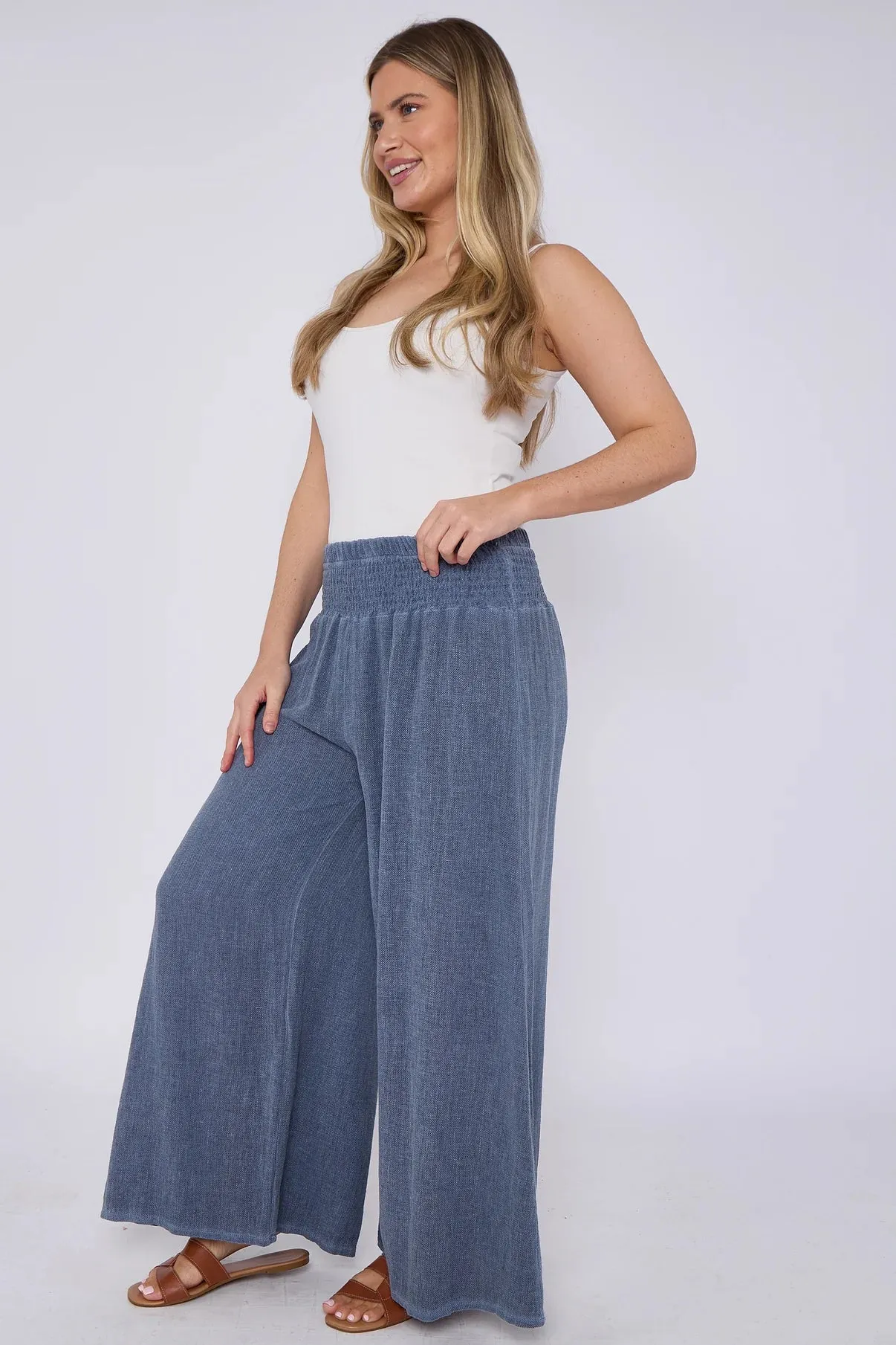 Mocha Washed Linen Wide Leg Trousers