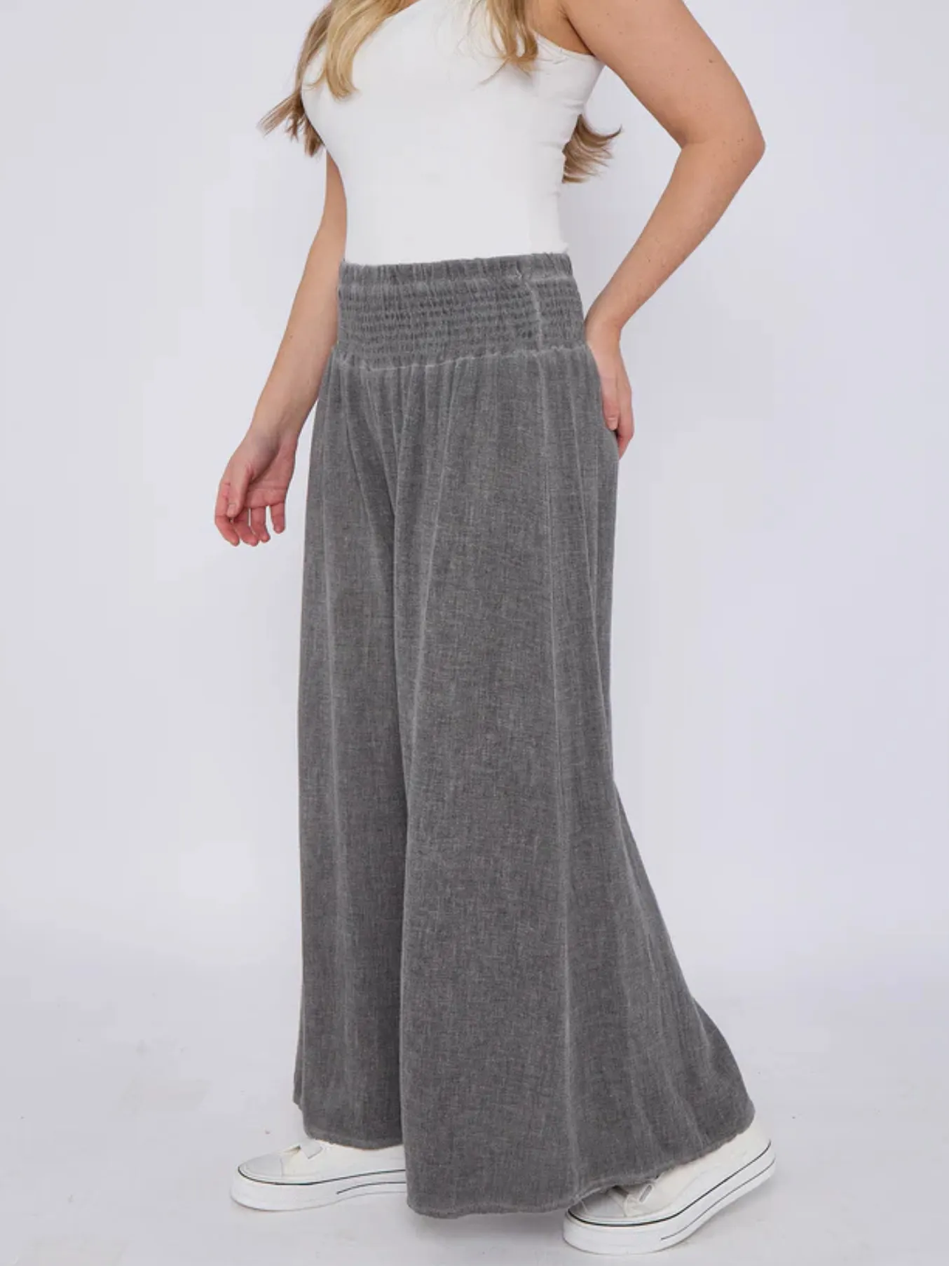 Mocha Washed Linen Wide Leg Trousers