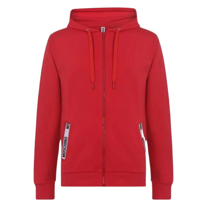 MOSCHINO POCKET TAPE ZIP UP HOODIE - RED