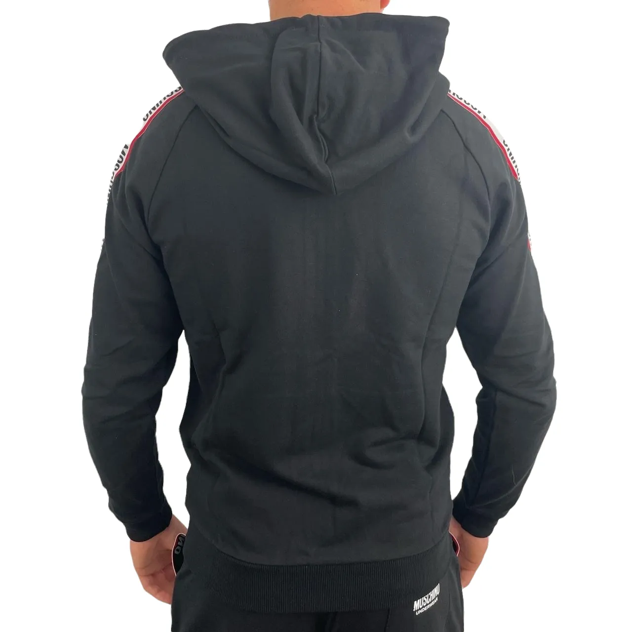MOSCHINO TAPE ZIP UP HOODIE - BLACK