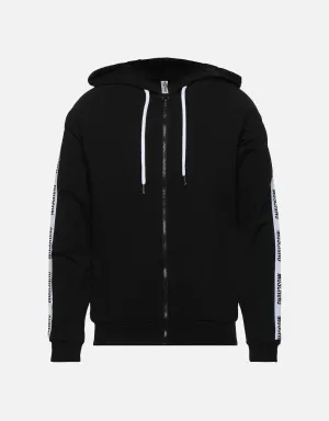 MOSCHINO TAPE ZIP UP HOODIE - BLACK