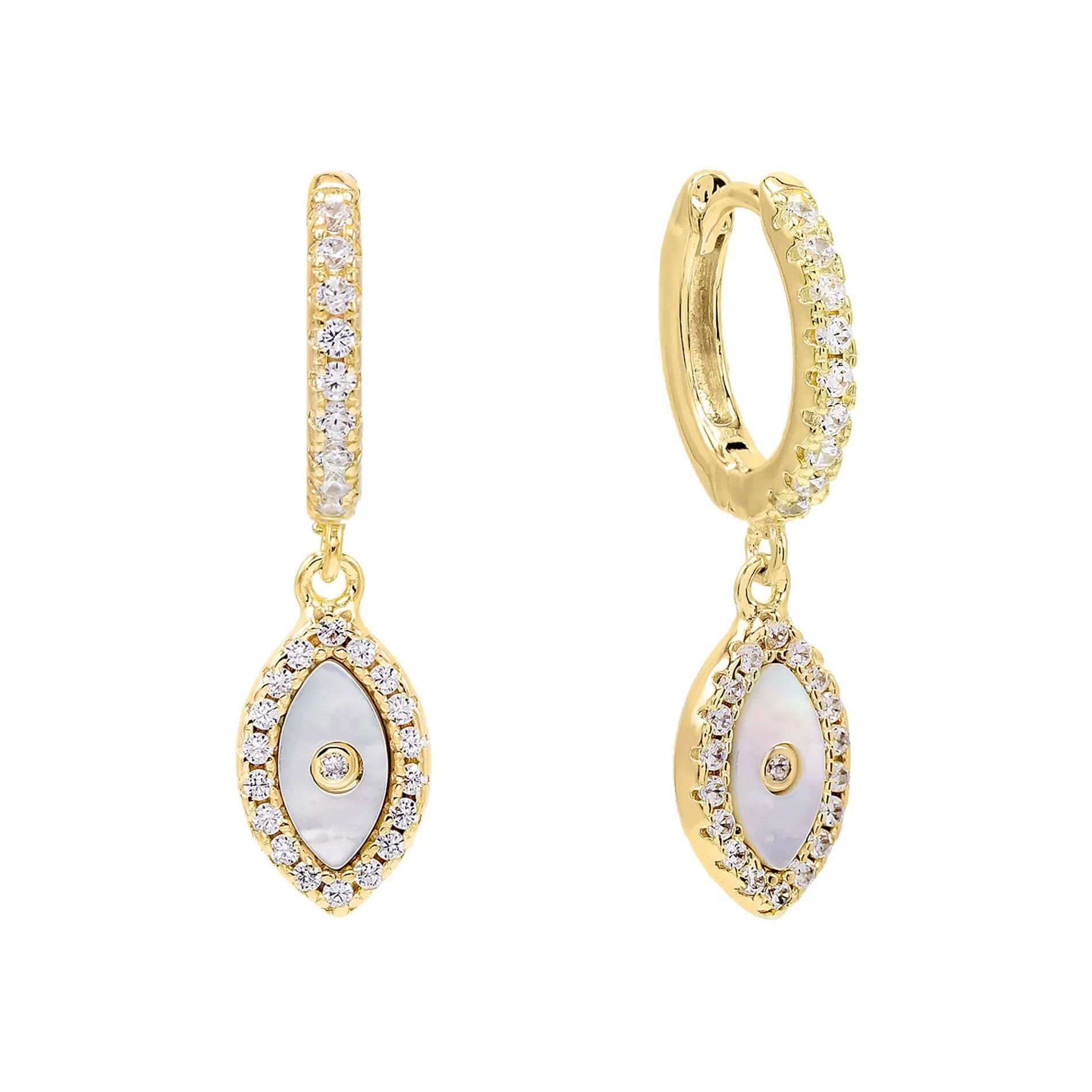 Mother of Pearl Evil Eye Huggie Earring