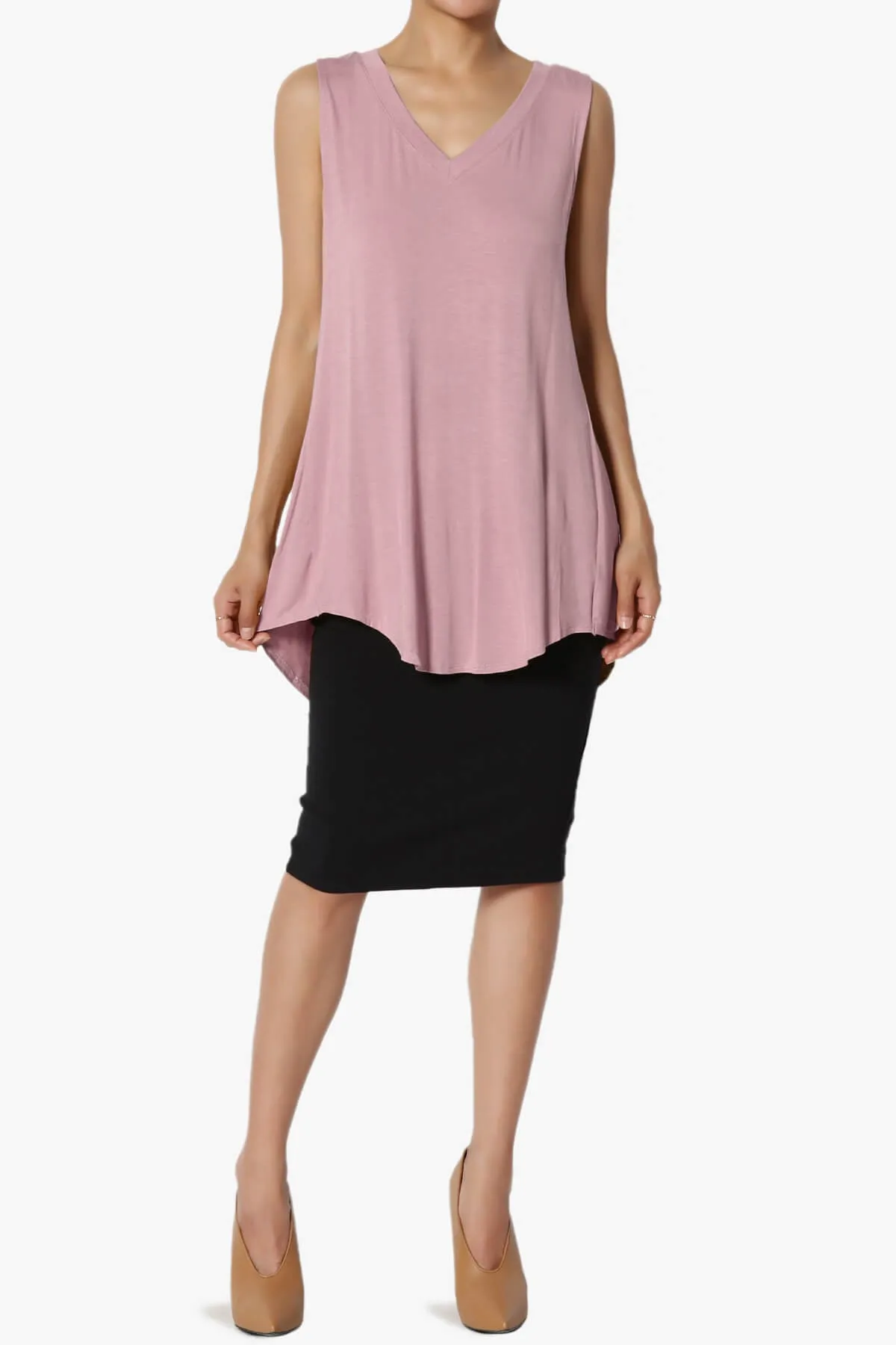 Myles Sleeveless V-Neck Luxe Jersey Top ADD COLOR