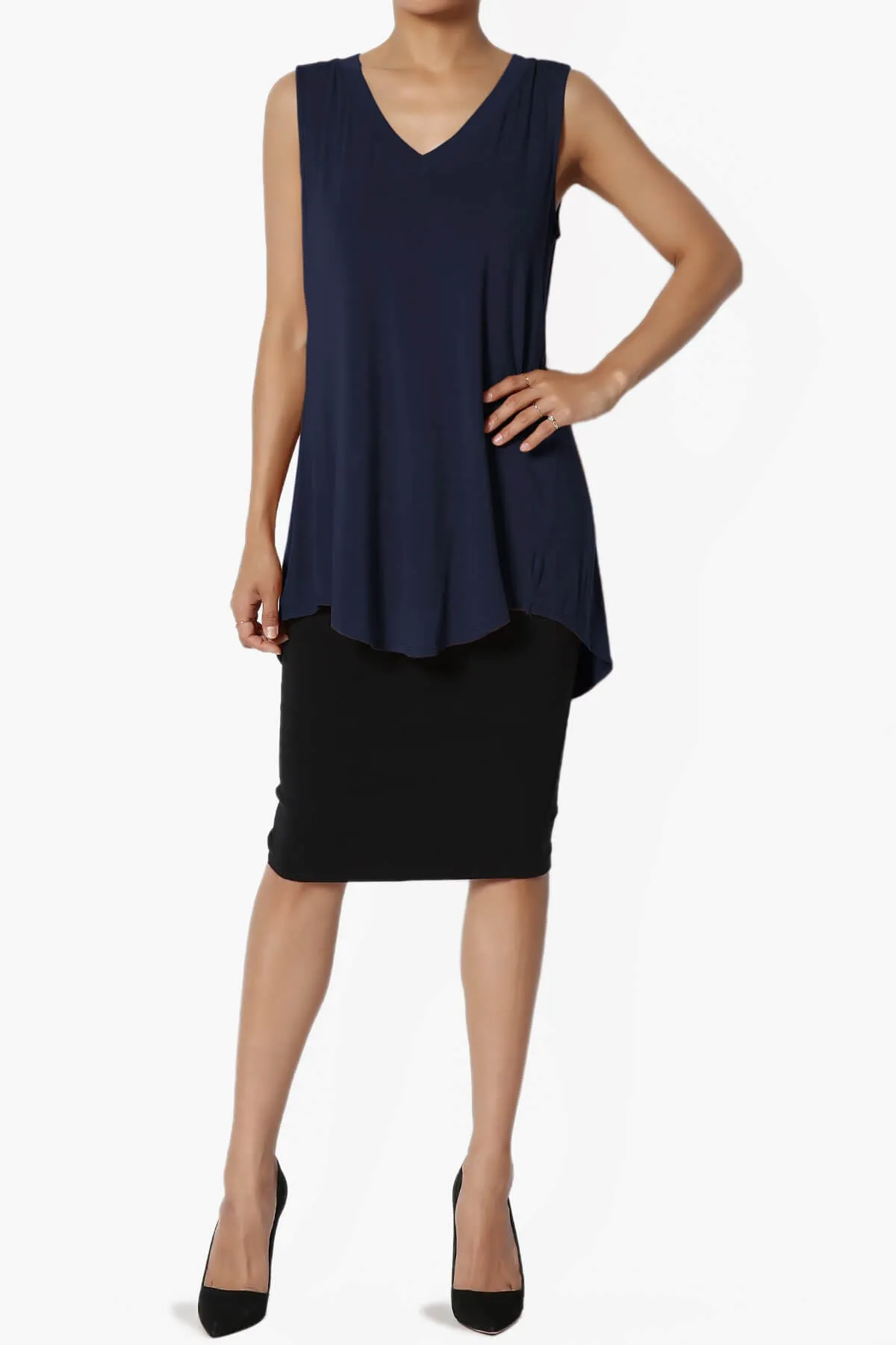 Myles Sleeveless V-Neck Luxe Jersey Top ADD COLOR