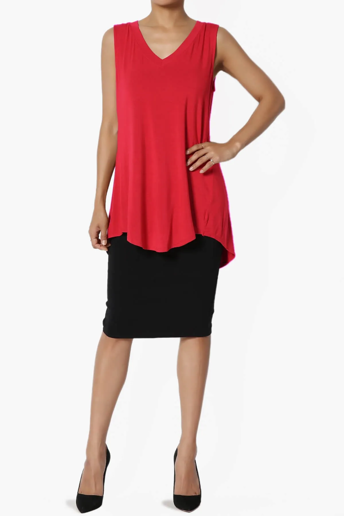 Myles Sleeveless V-Neck Luxe Jersey Top ADD COLOR