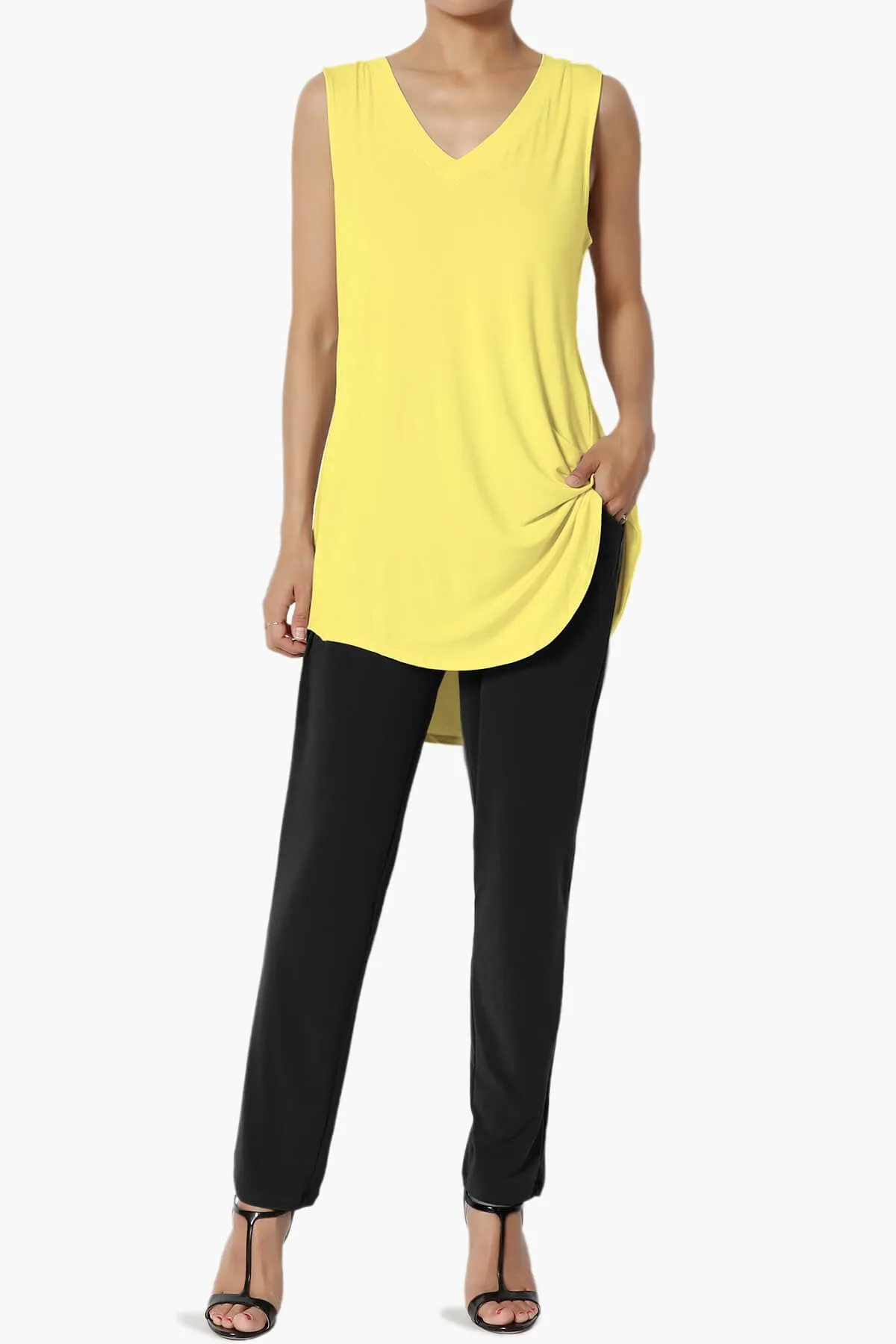 Myles Sleeveless V-Neck Luxe Jersey Top ADD COLOR