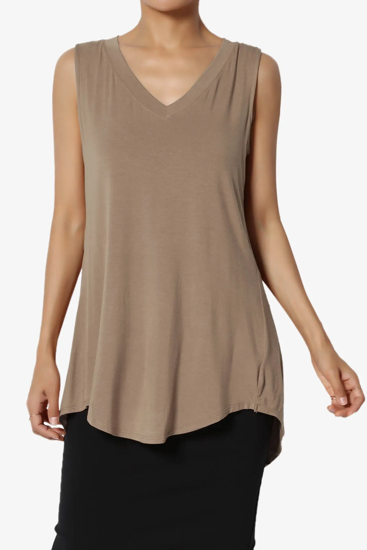 Myles Sleeveless V-Neck Luxe Jersey Top ADD COLOR