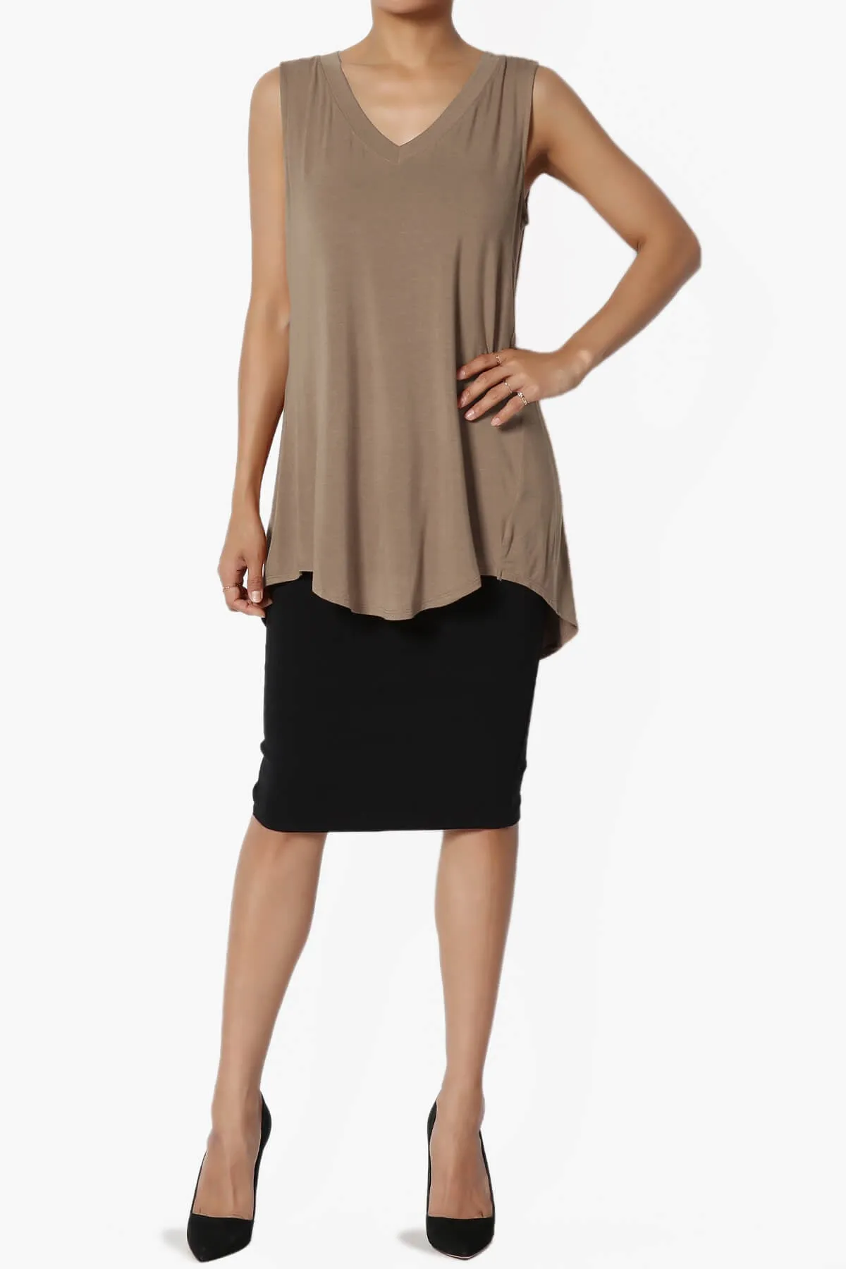 Myles Sleeveless V-Neck Luxe Jersey Top ADD COLOR