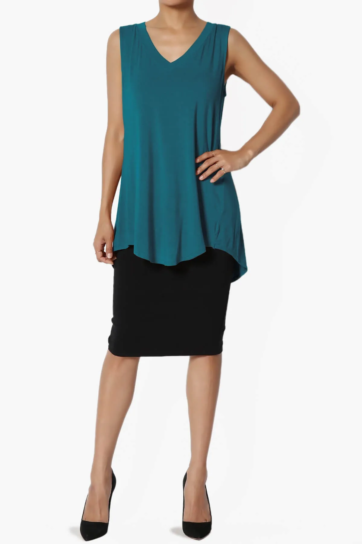 Myles Sleeveless V-Neck Luxe Jersey Top ADD COLOR
