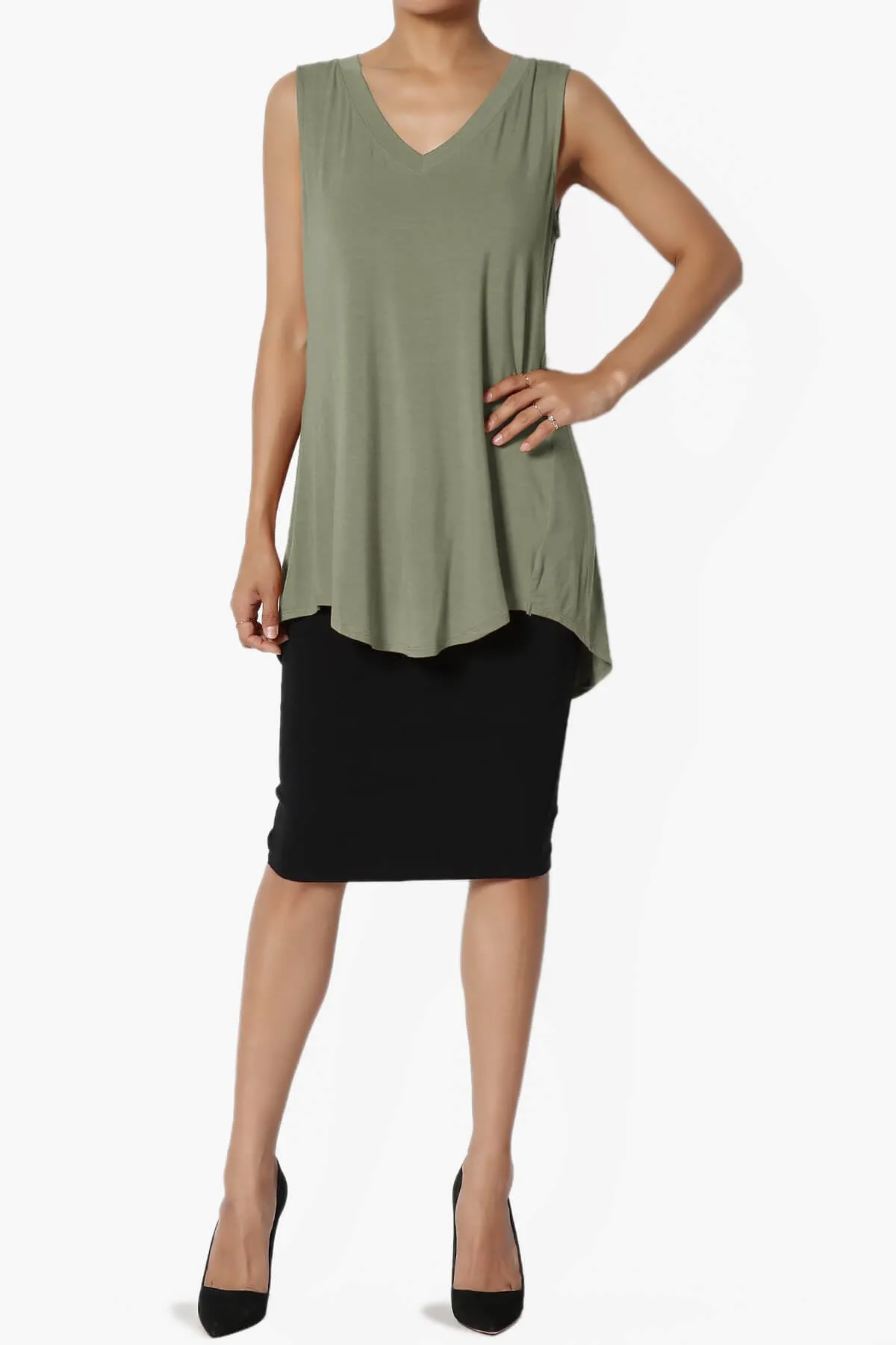 Myles Sleeveless V-Neck Luxe Jersey Top PLUS