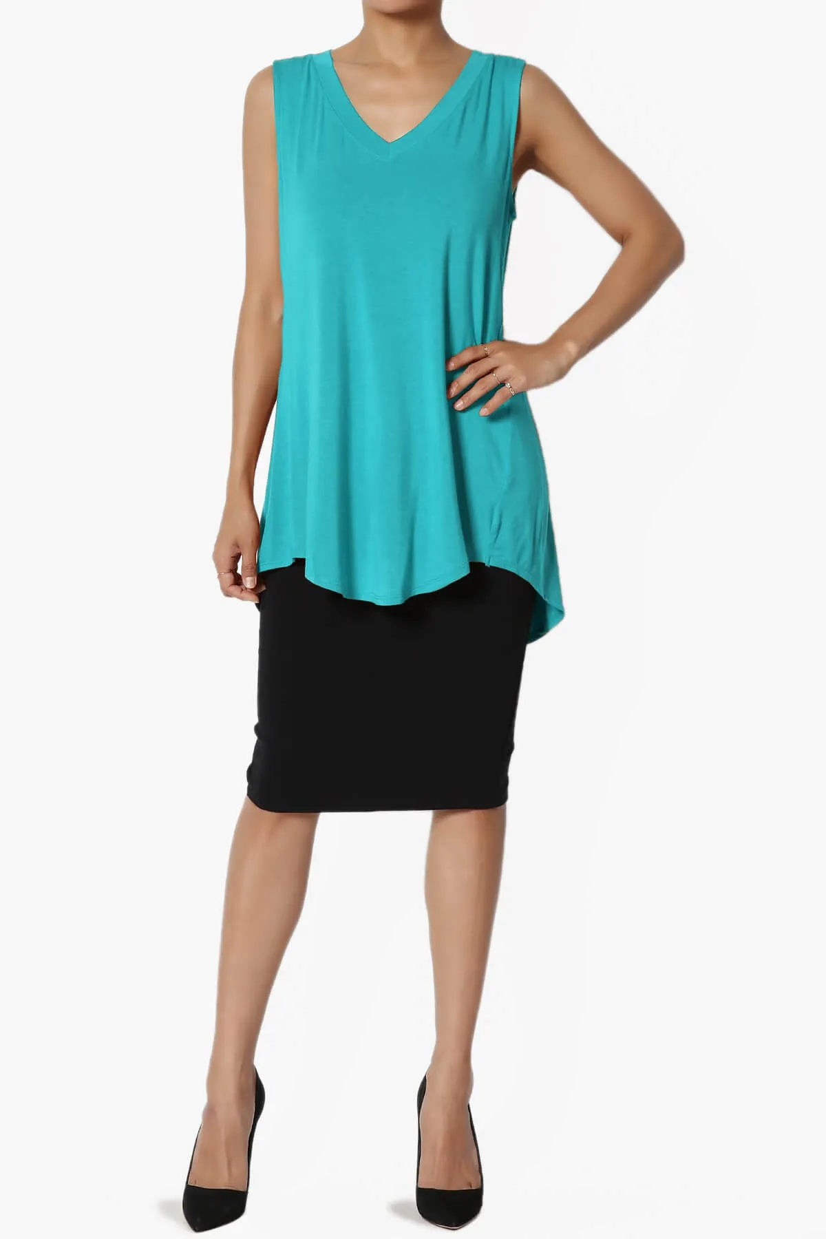 Myles Sleeveless V-Neck Luxe Jersey Top PLUS