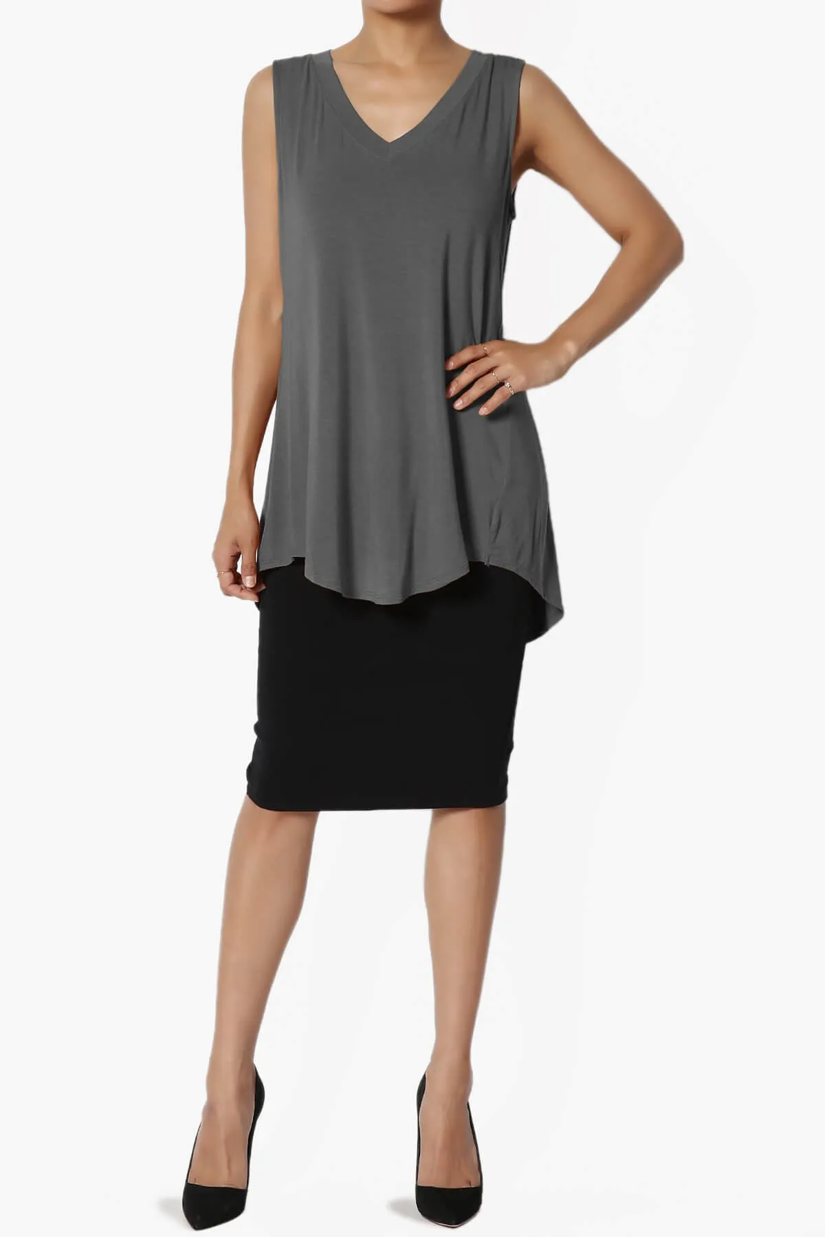 Myles Sleeveless V-Neck Luxe Jersey Top PLUS