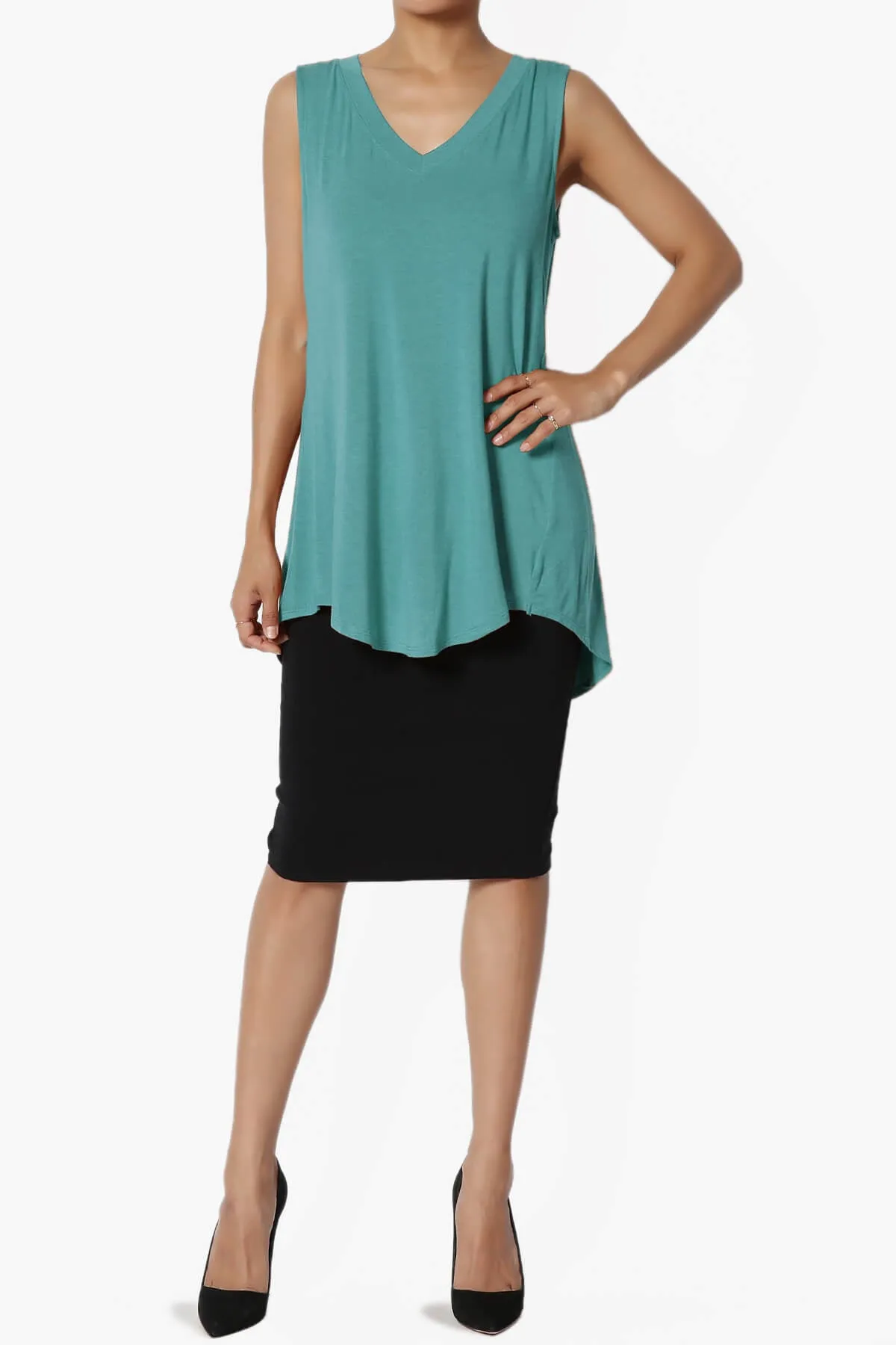 Myles Sleeveless V-Neck Luxe Jersey Top PLUS