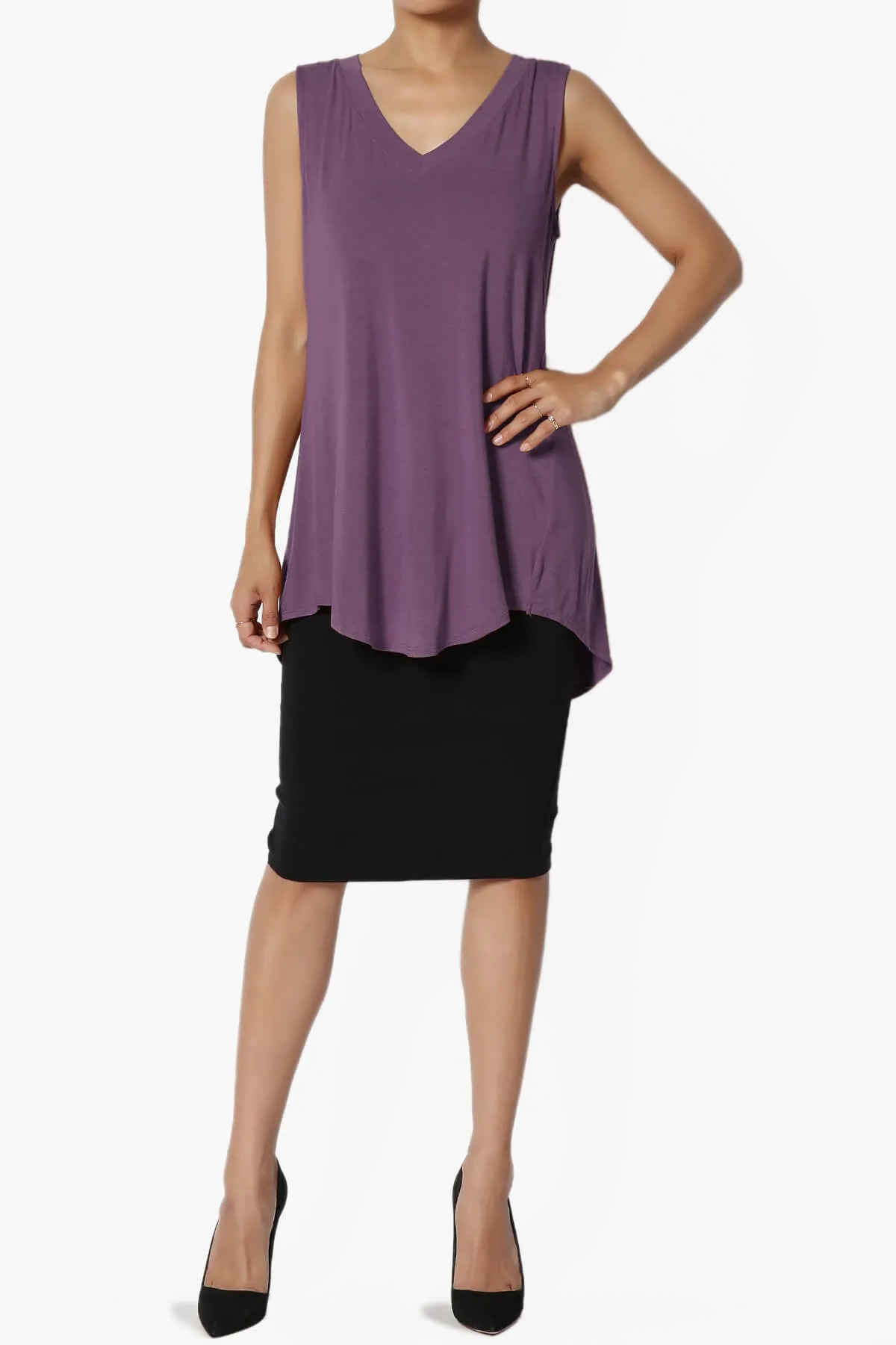 Myles Sleeveless V-Neck Luxe Jersey Top PLUS