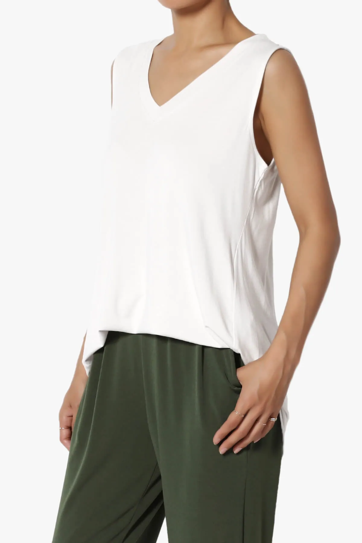 Myles Sleeveless V-Neck Luxe Jersey Top PLUS