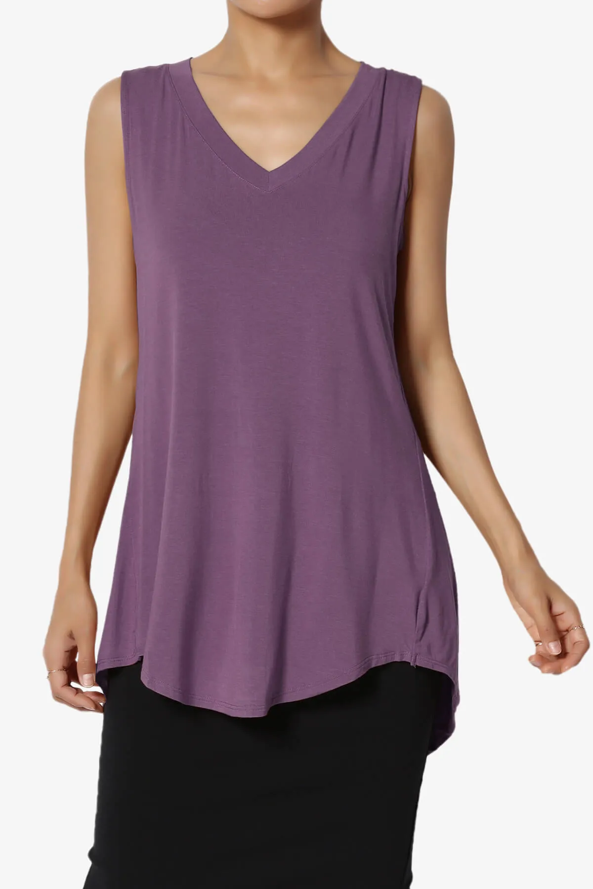 Myles Sleeveless V-Neck Luxe Jersey Top PLUS