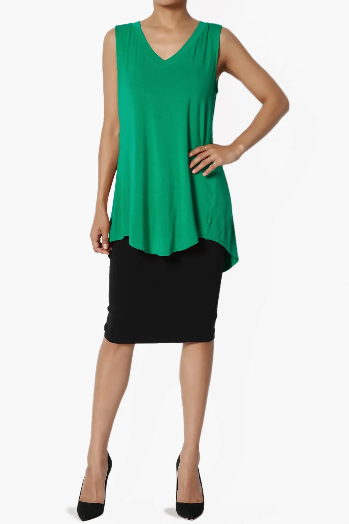 Myles Sleeveless V-Neck Luxe Jersey Top PLUS