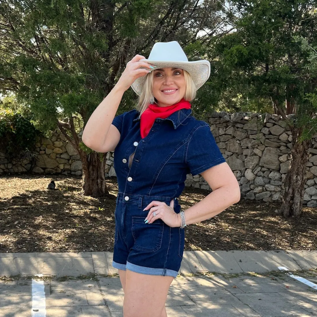 Naomi Collared Denim Button Up Romper