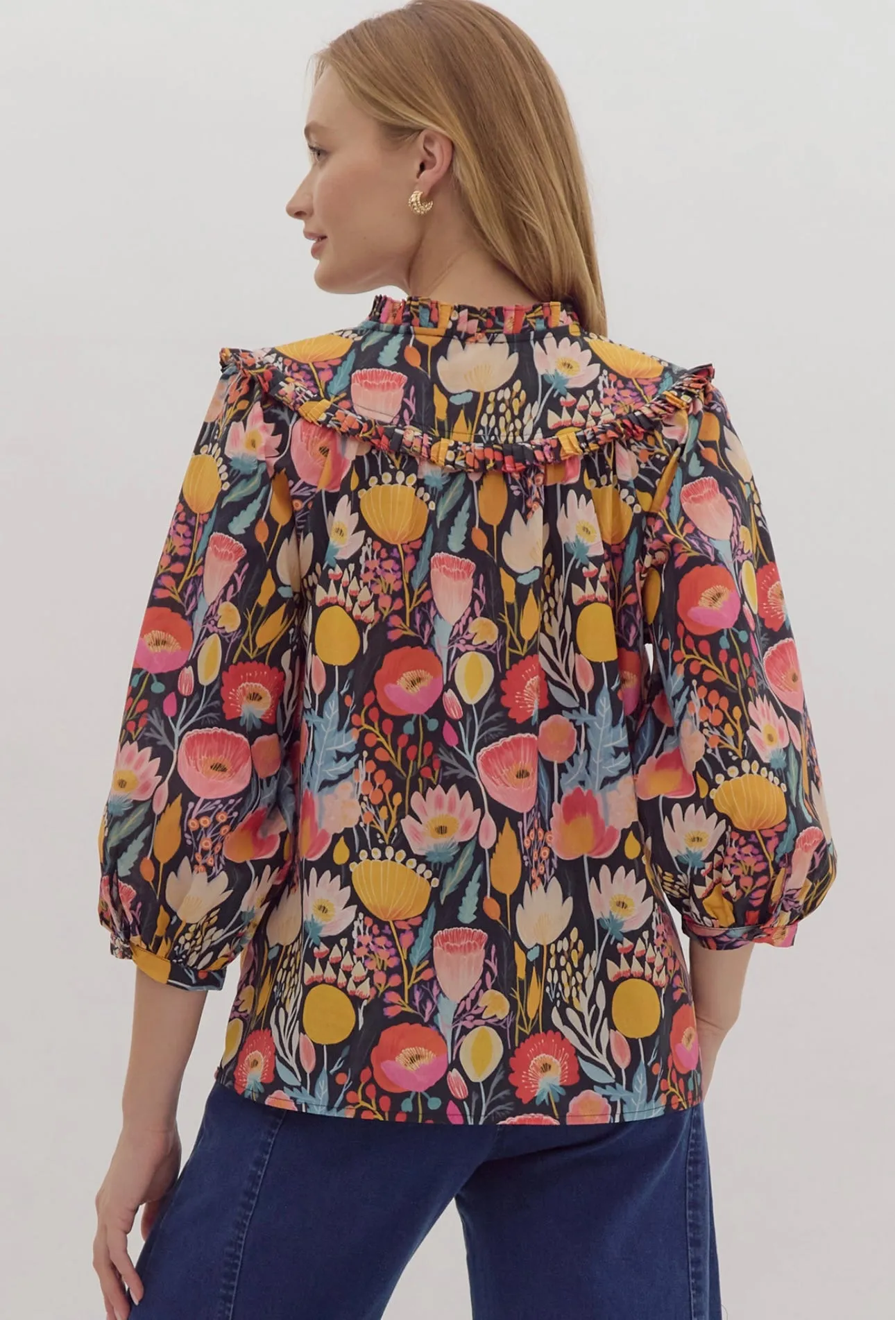 Navy Bright Floral Blouse