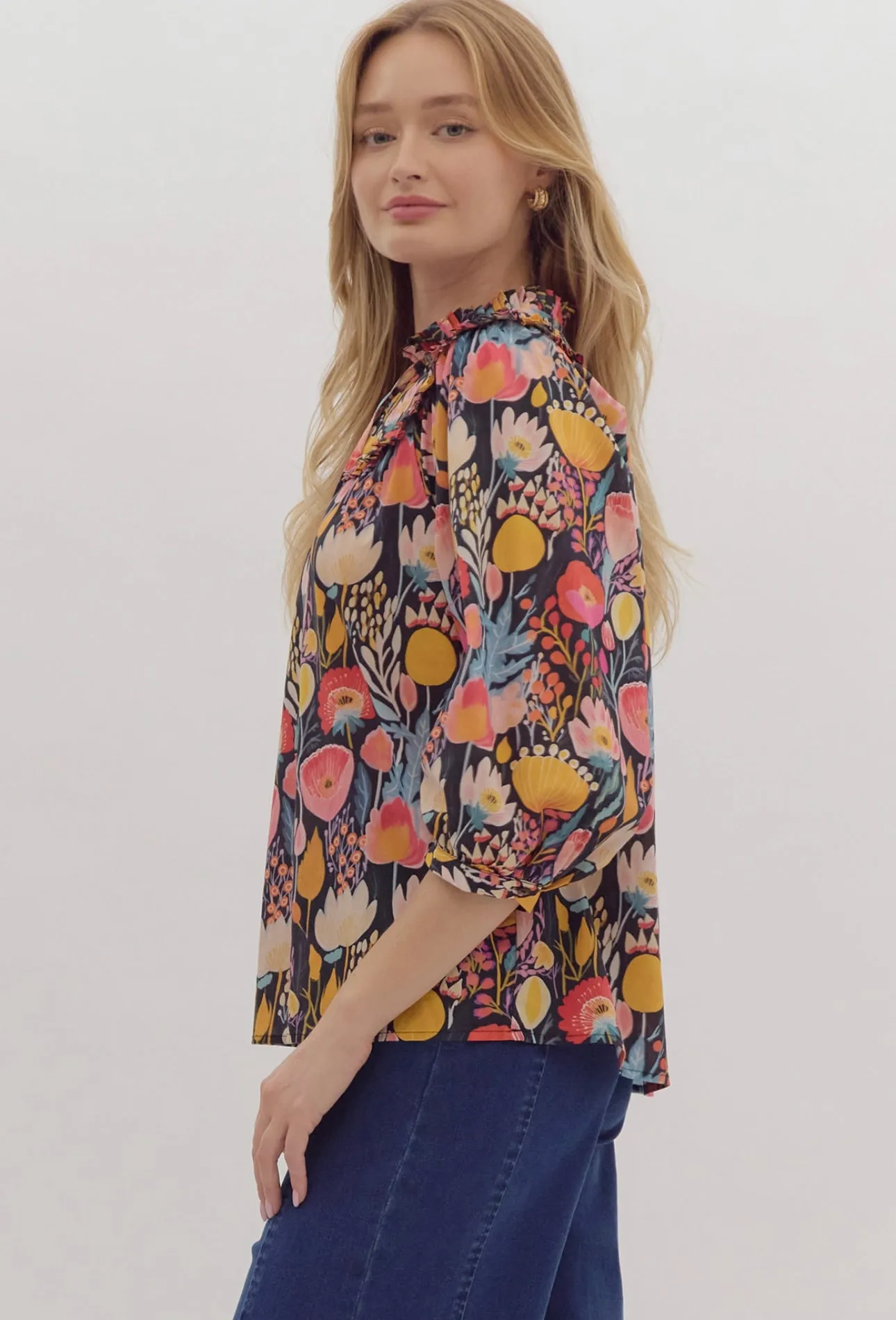 Navy Bright Floral Blouse