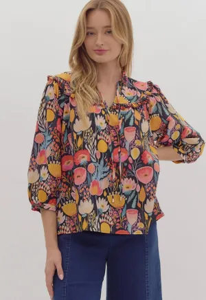 Navy Bright Floral Blouse